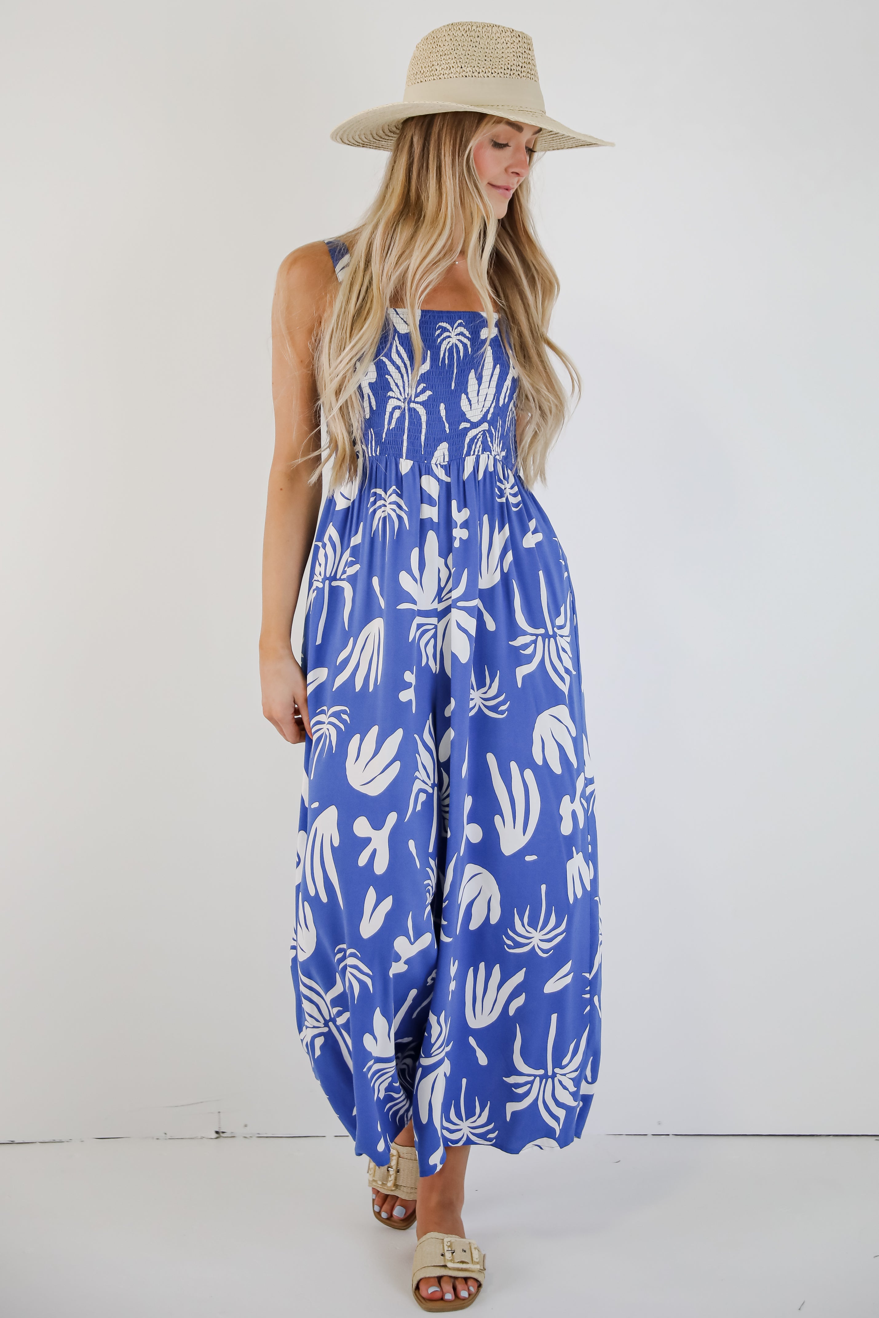 Just Imagine It Blue Smocked Jumpsuit