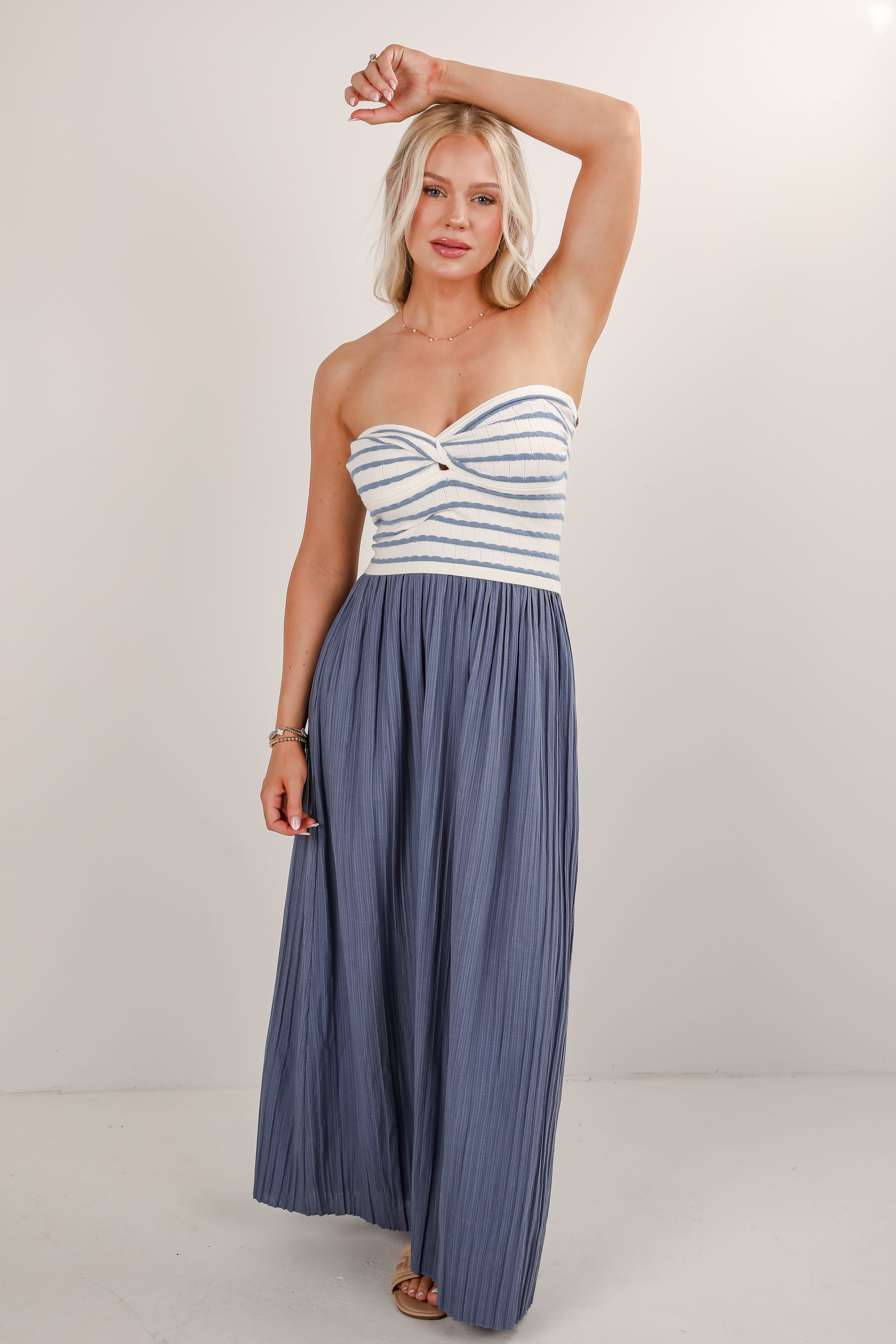 Something In The Air Blue Strapless Maxi Dress