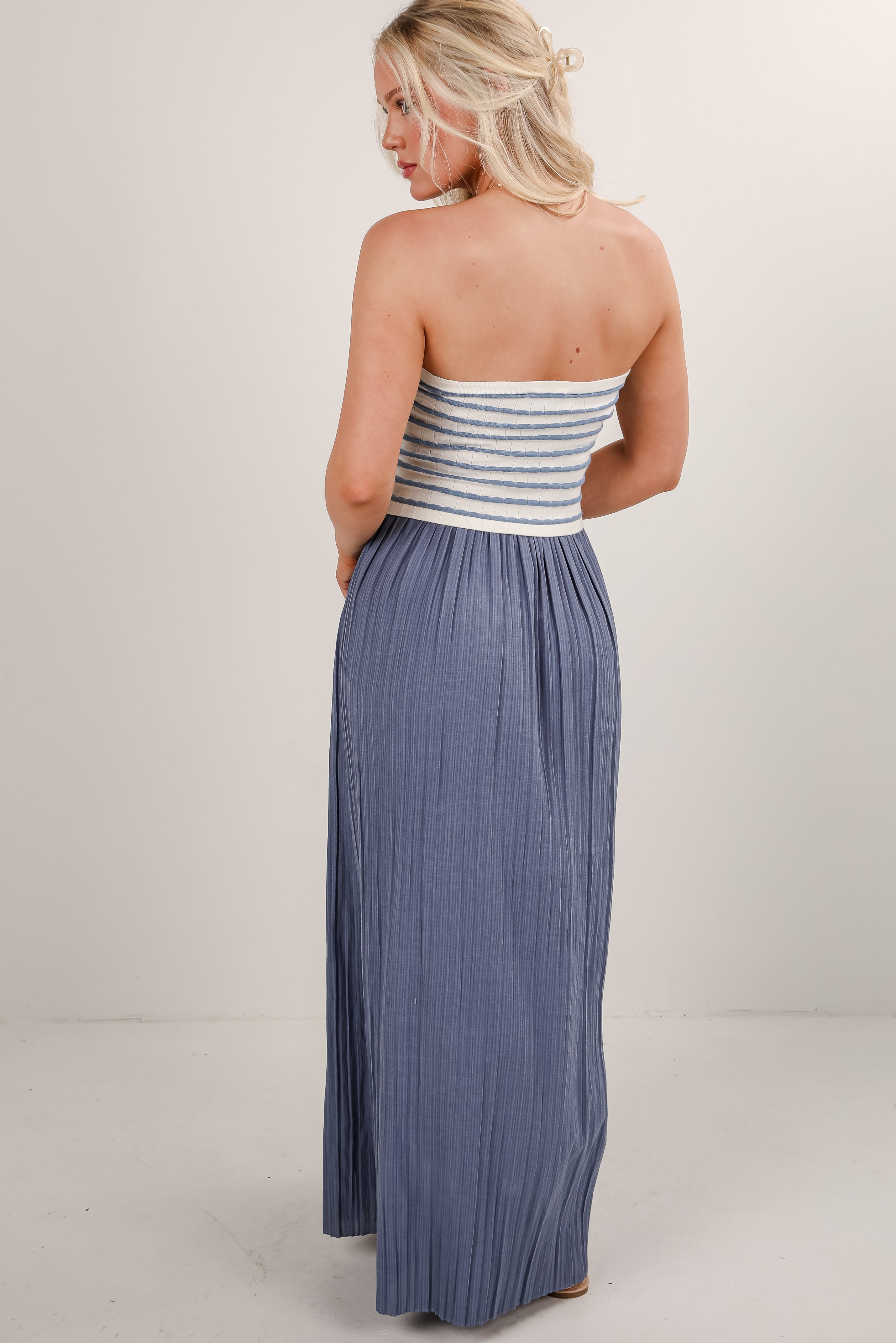 Something In The Air Blue Strapless Maxi Dress