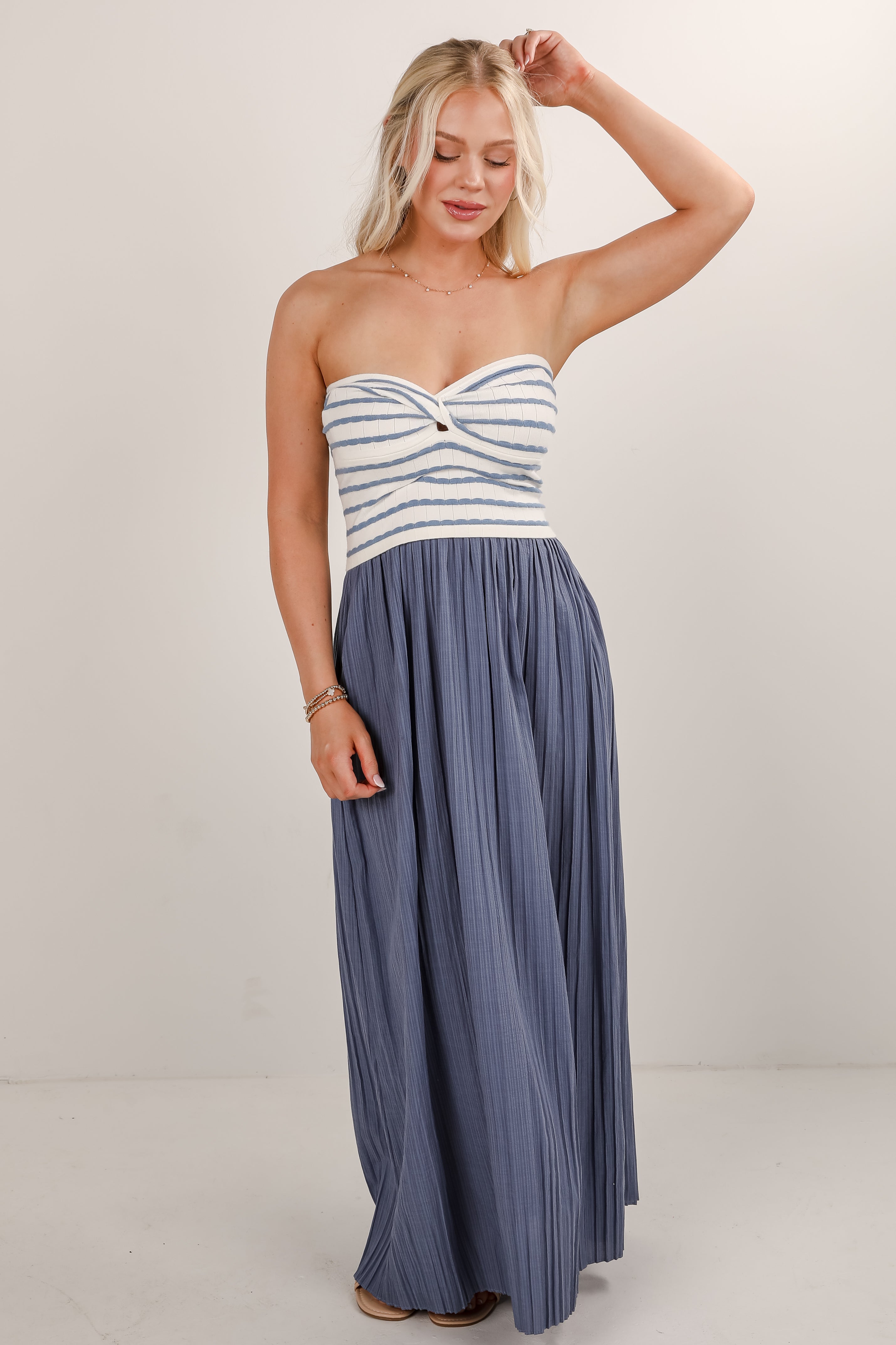 Something In The Air Blue Strapless Maxi Dress