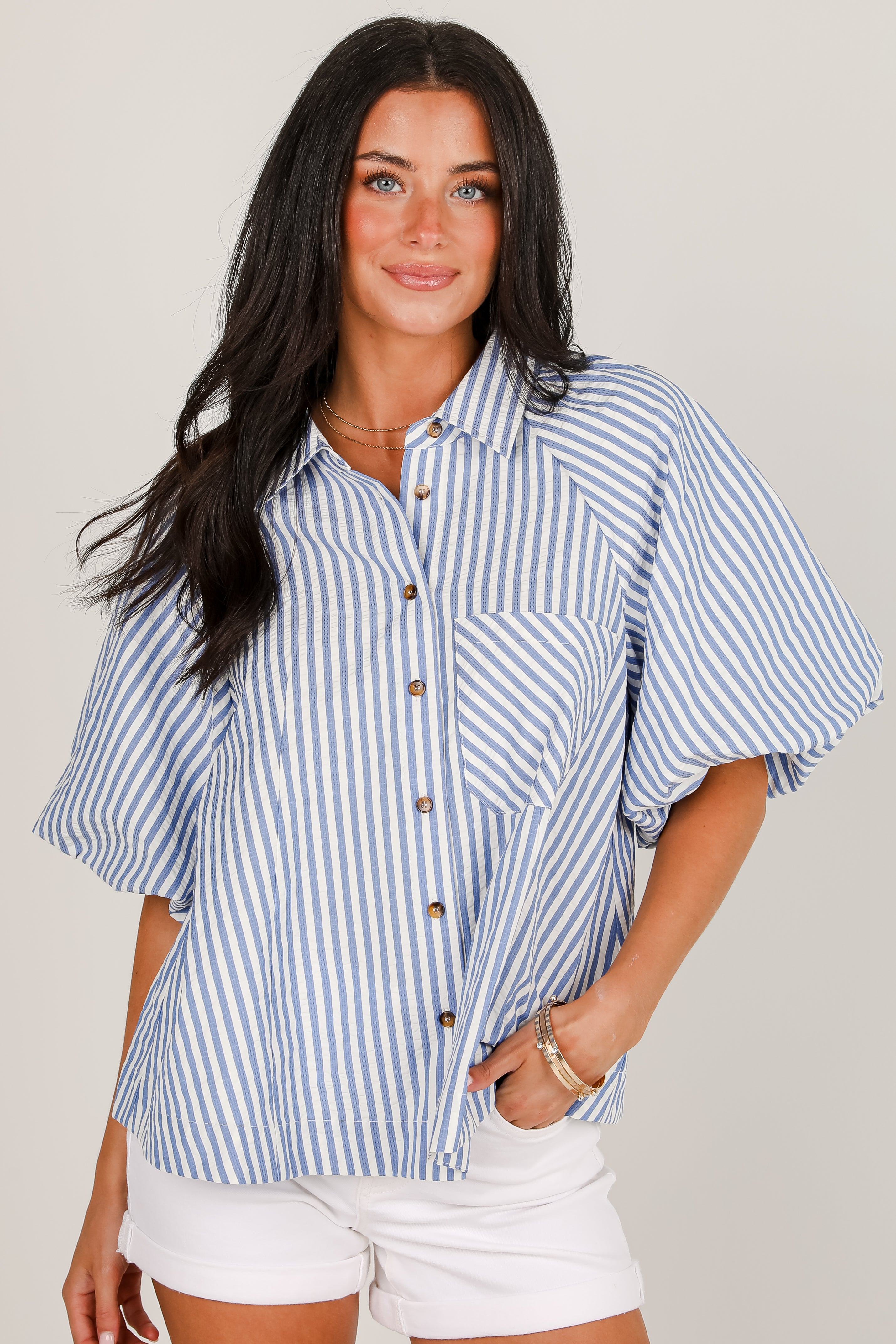 See You Soon Blue Striped Blouse