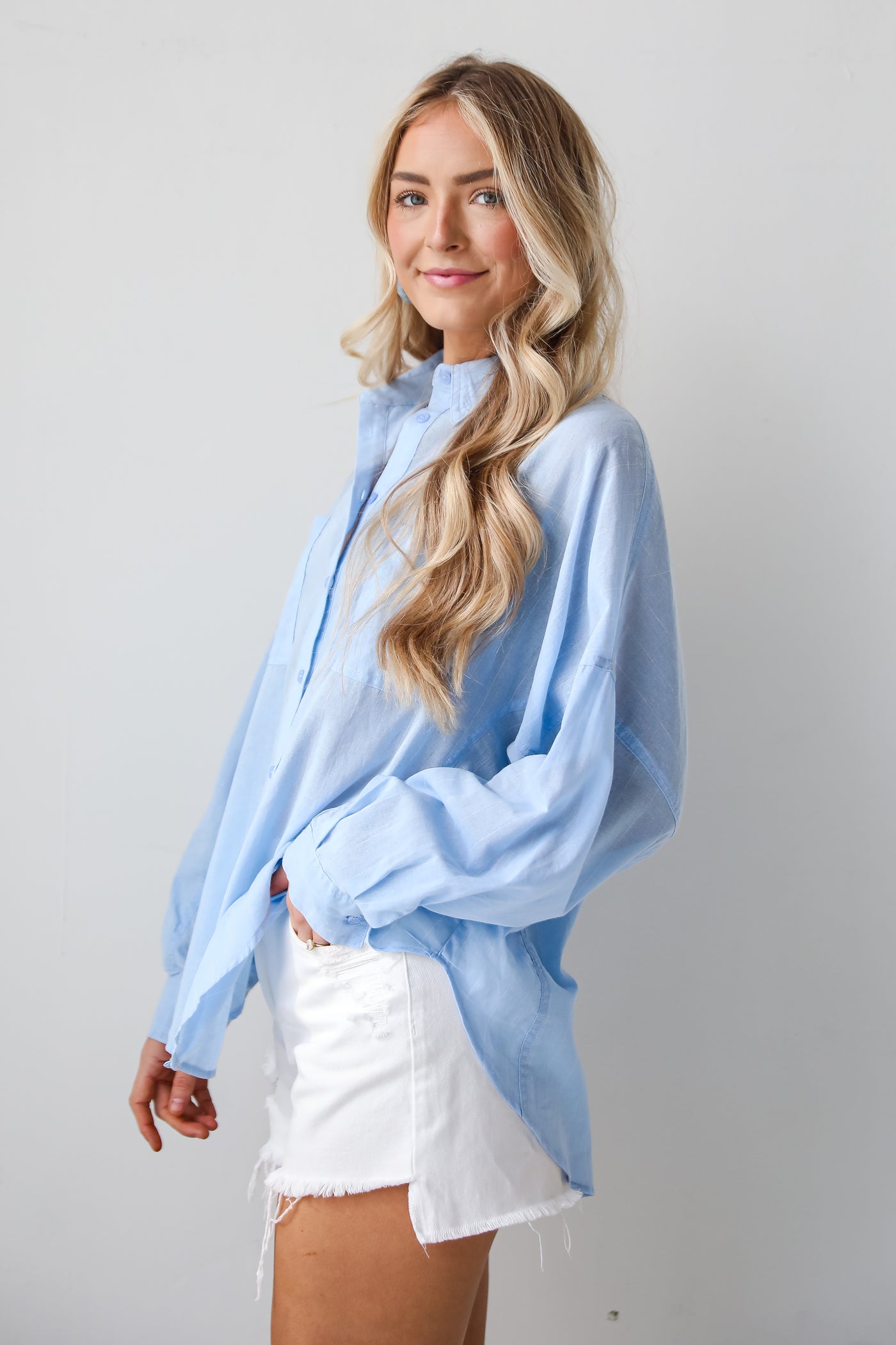 blue button up blouse for women