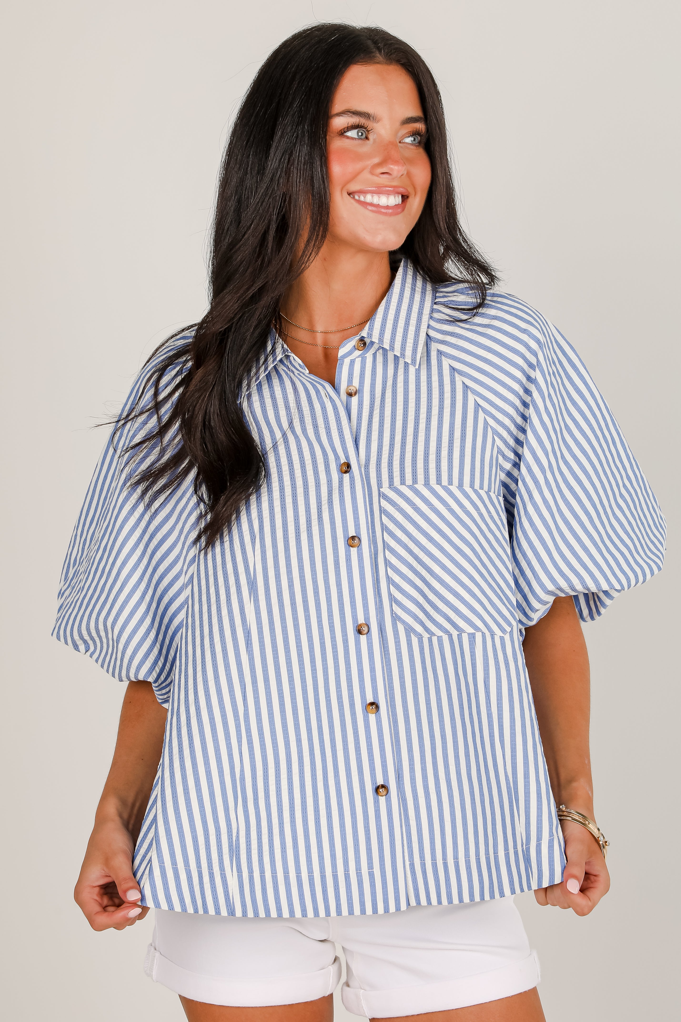 See You Soon Blue Striped Blouse