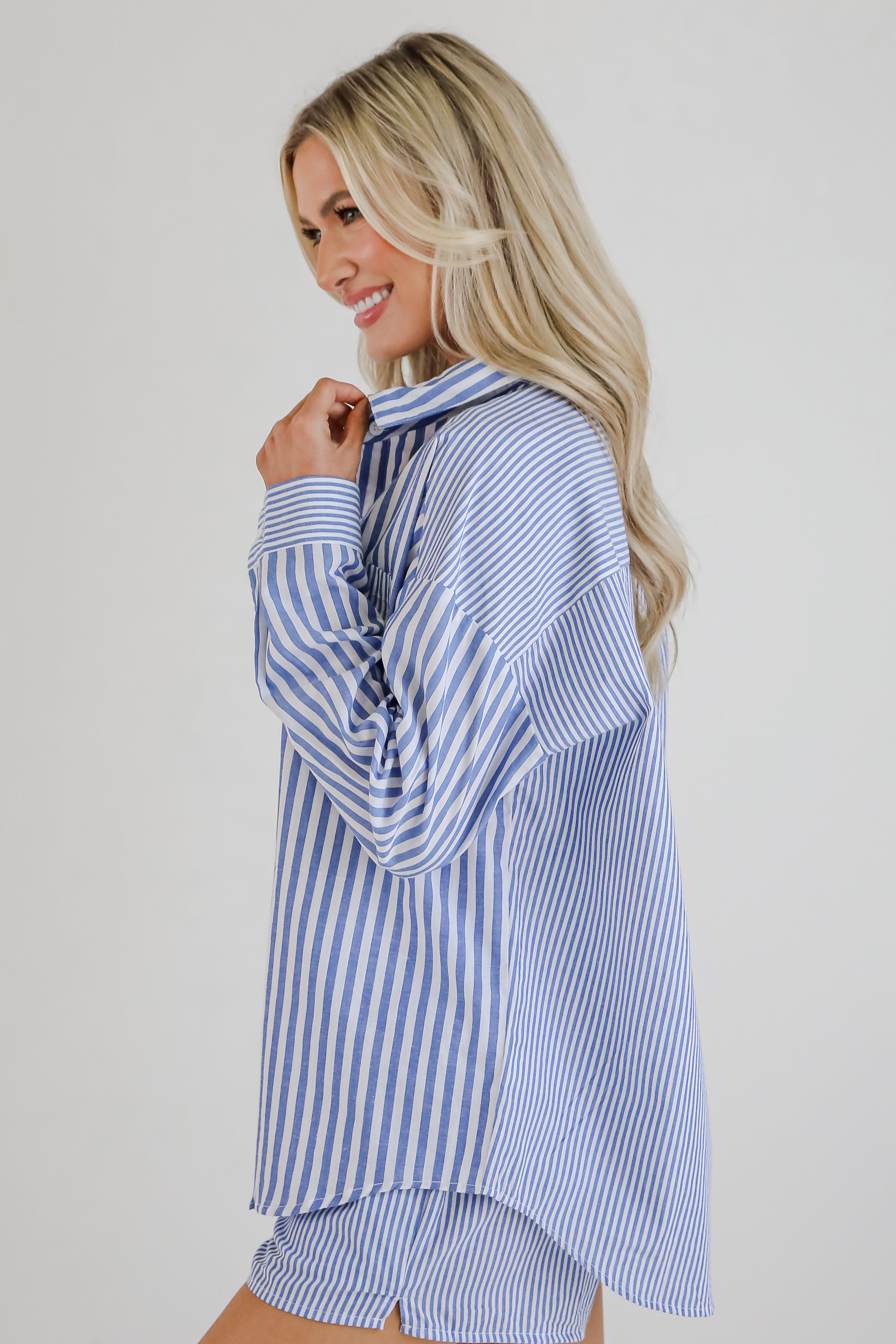 Do Not Disturb Striped Button-Up Blouse