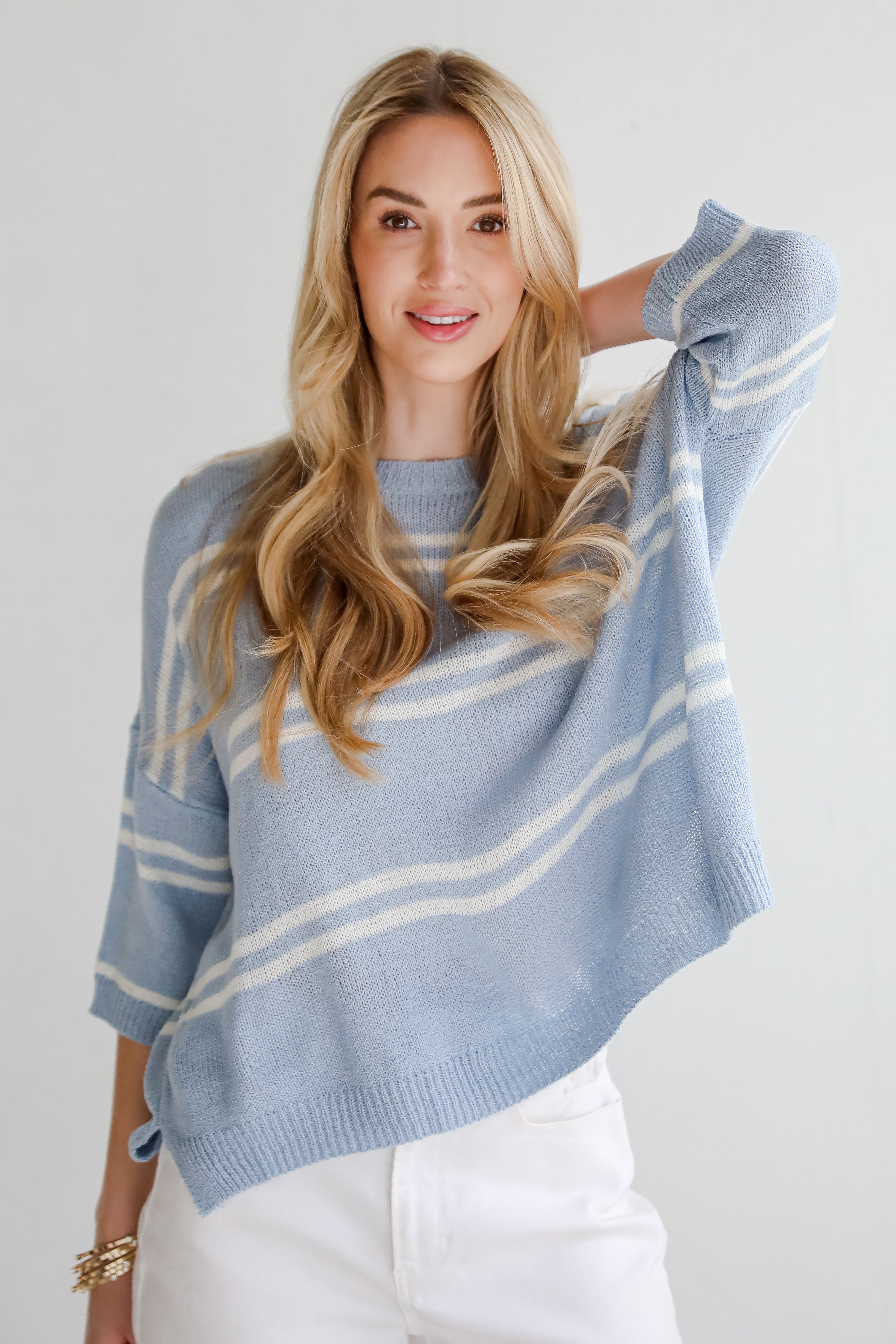 Clean Aesthetic Blue Striped Lightweight Knit Top