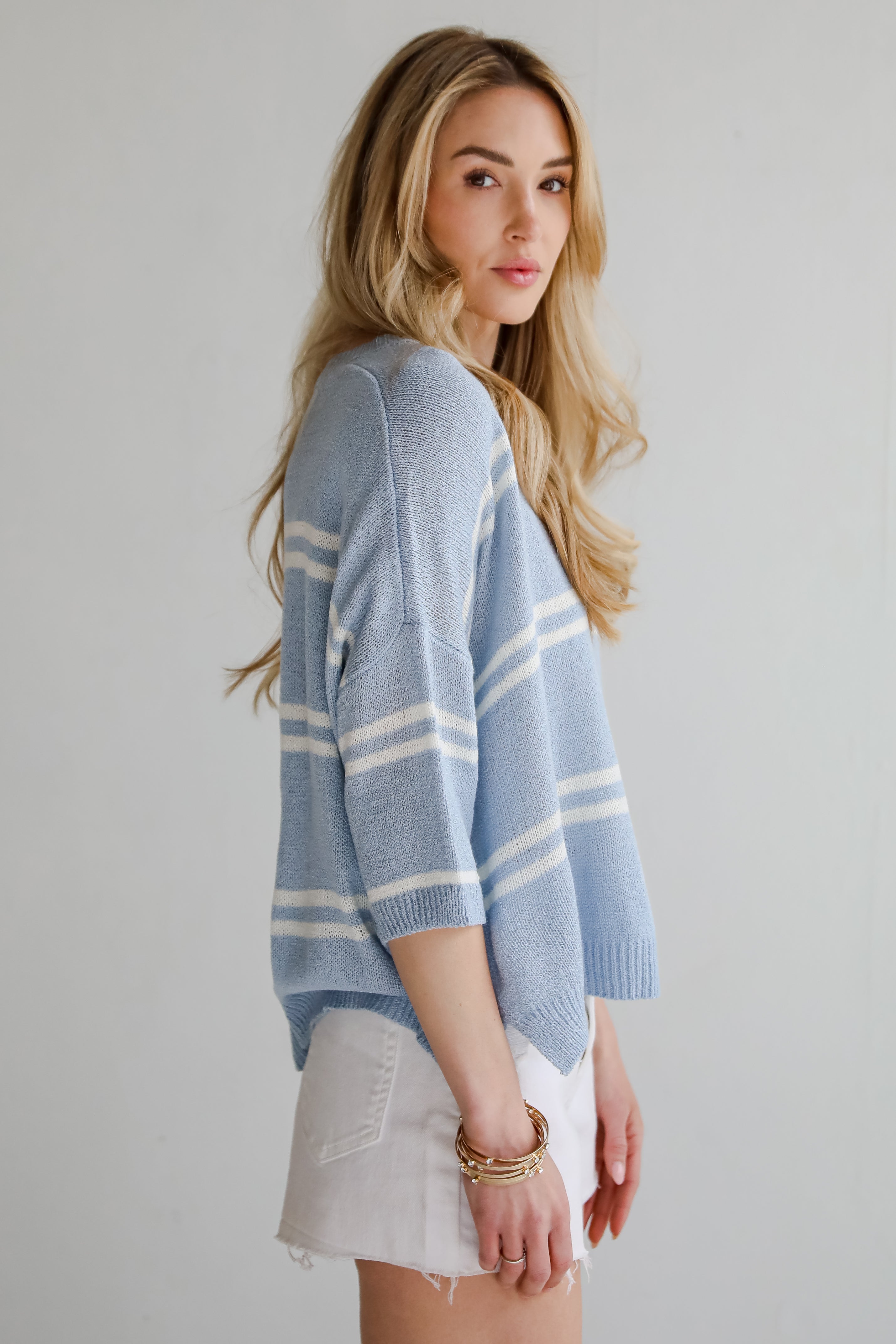 Clean Aesthetic Blue Striped Lightweight Knit Top