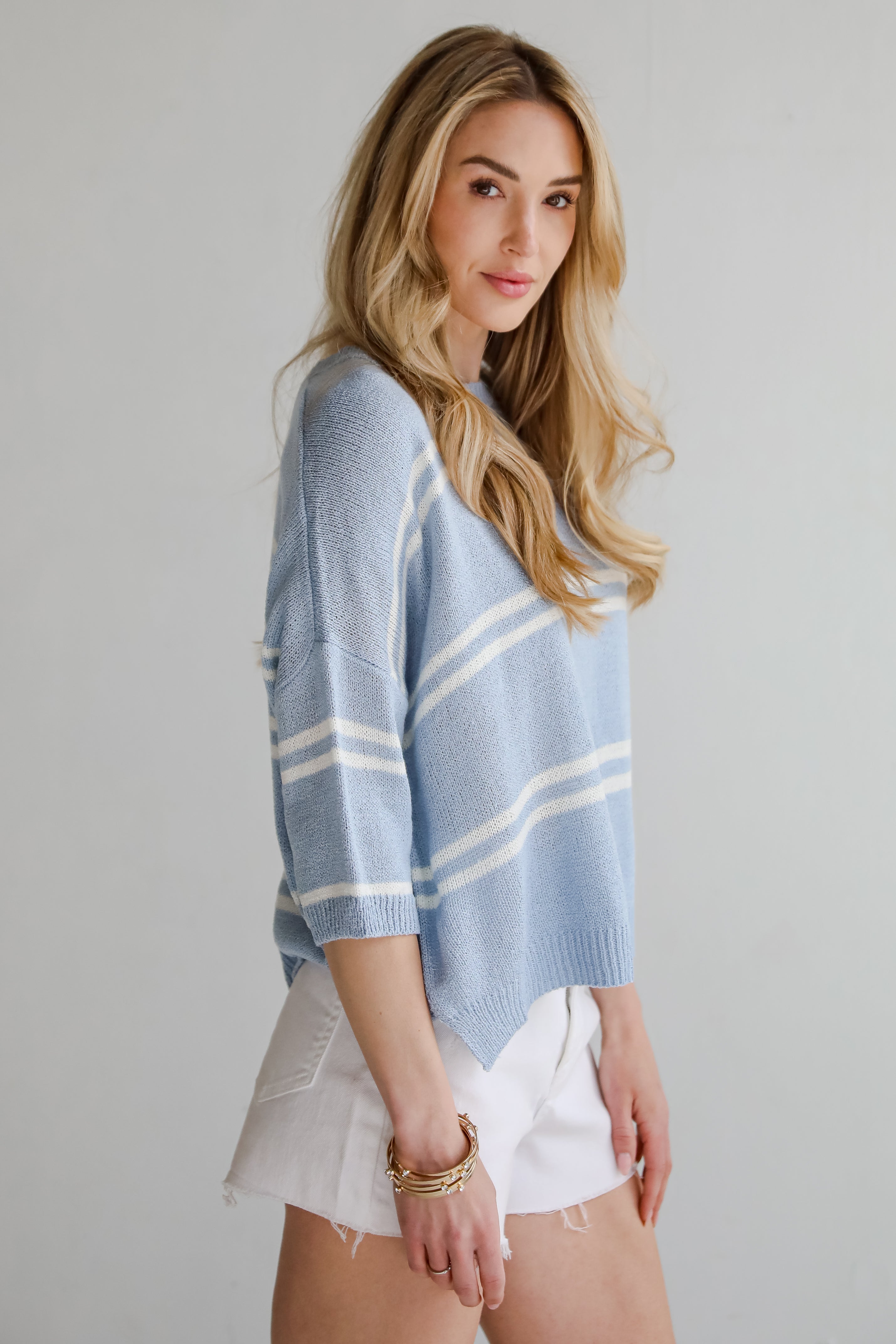 Clean Aesthetic Blue Striped Lightweight Knit Top