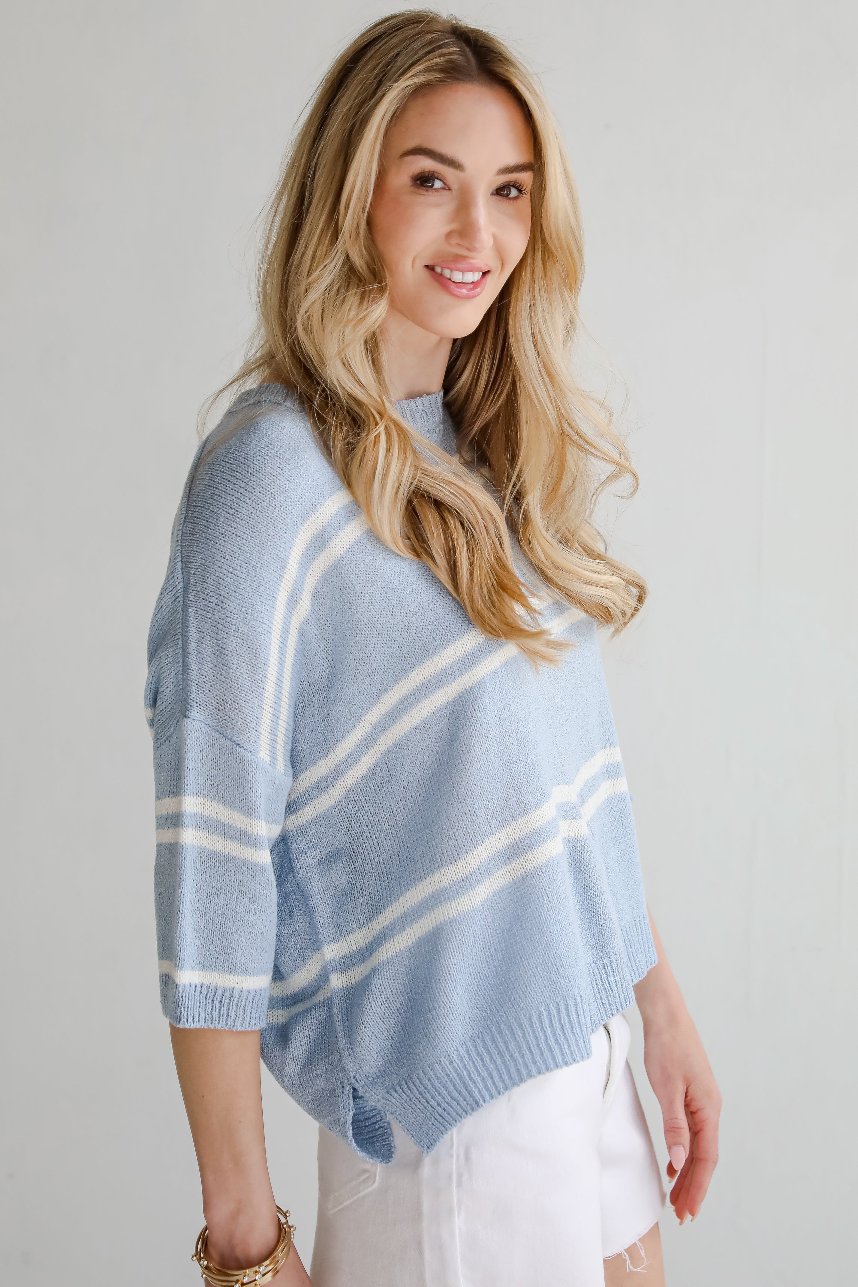 Clean Aesthetic Blue Striped Lightweight Knit Top