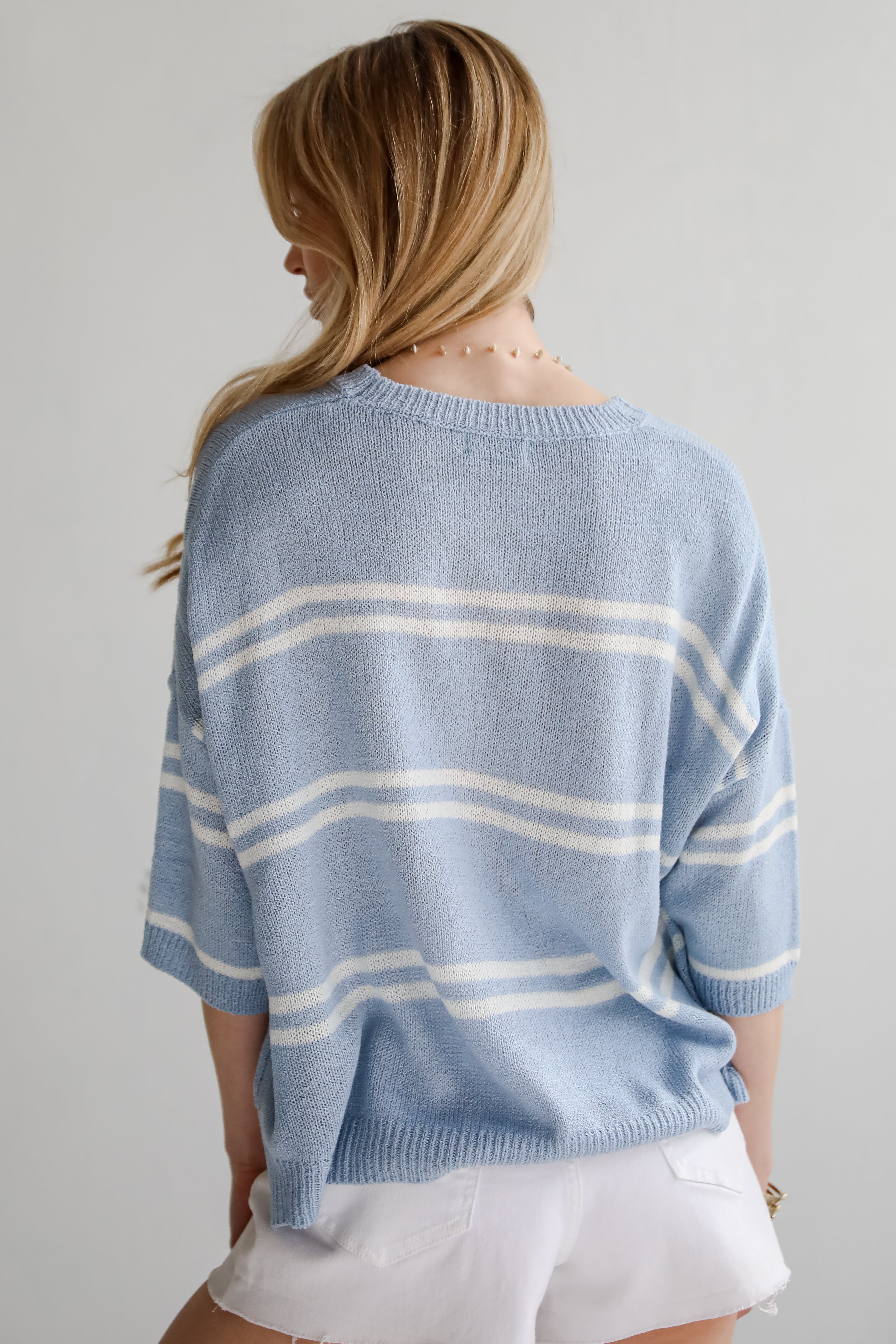 Clean Aesthetic Blue Striped Lightweight Knit Top