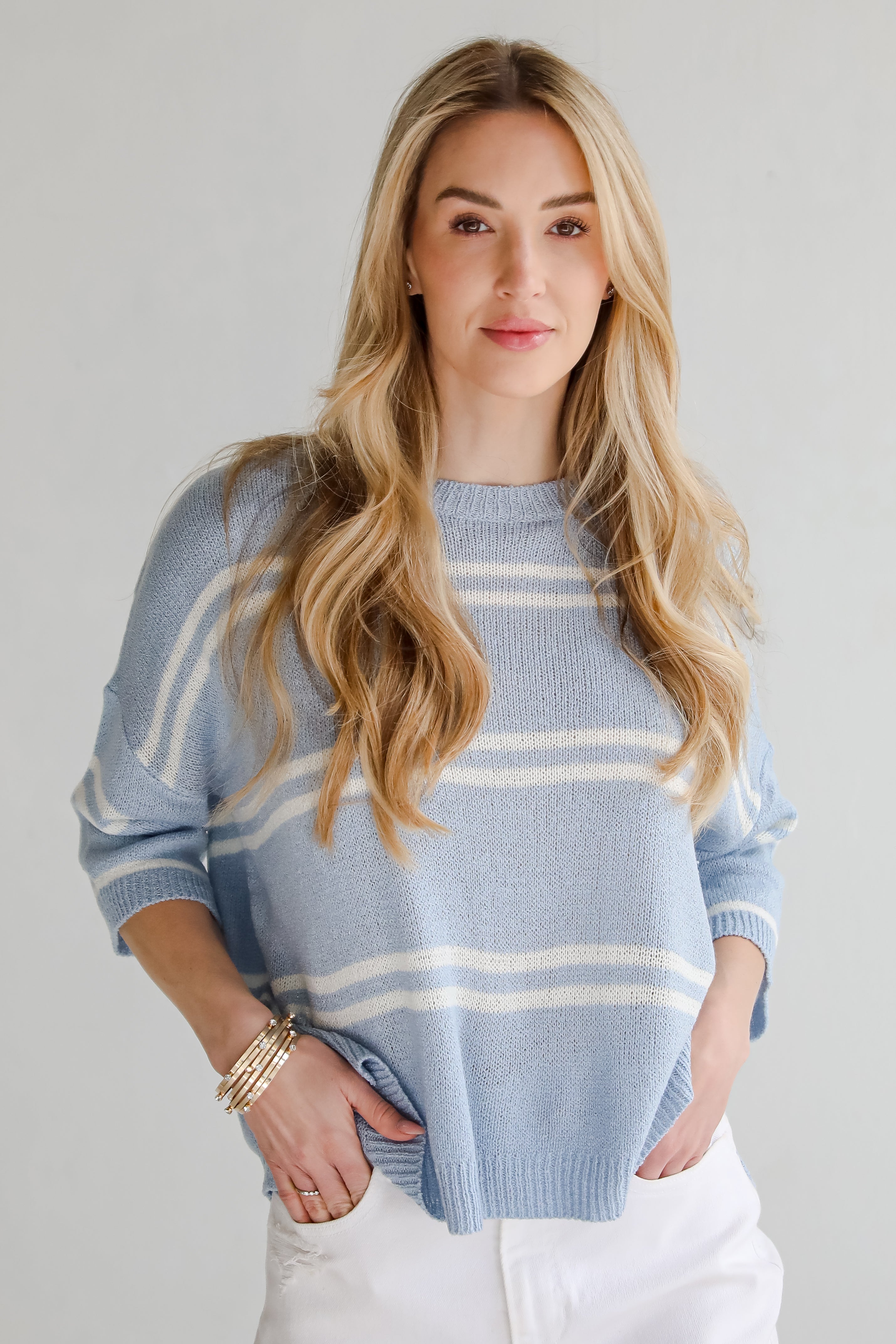 Clean Aesthetic Blue Striped Lightweight Knit Top