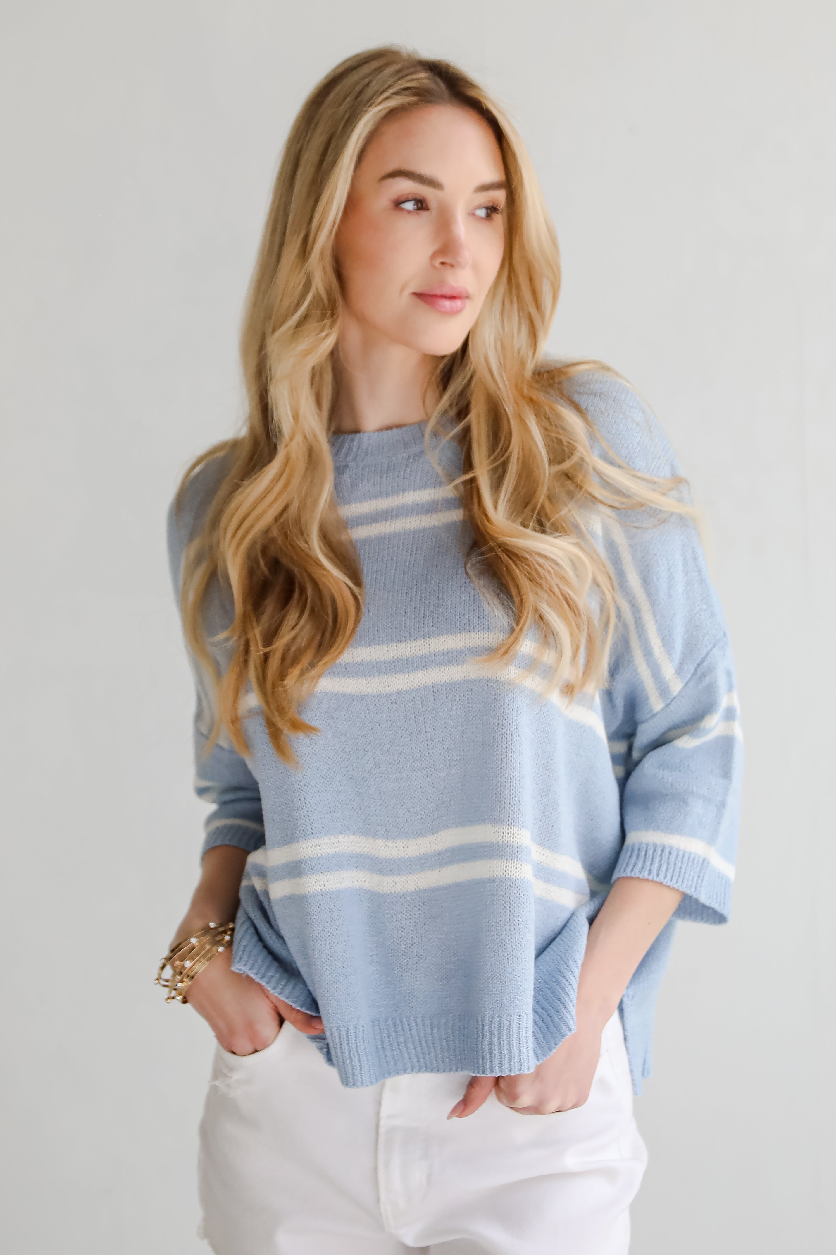 Clean Aesthetic Blue Striped Lightweight Knit Top