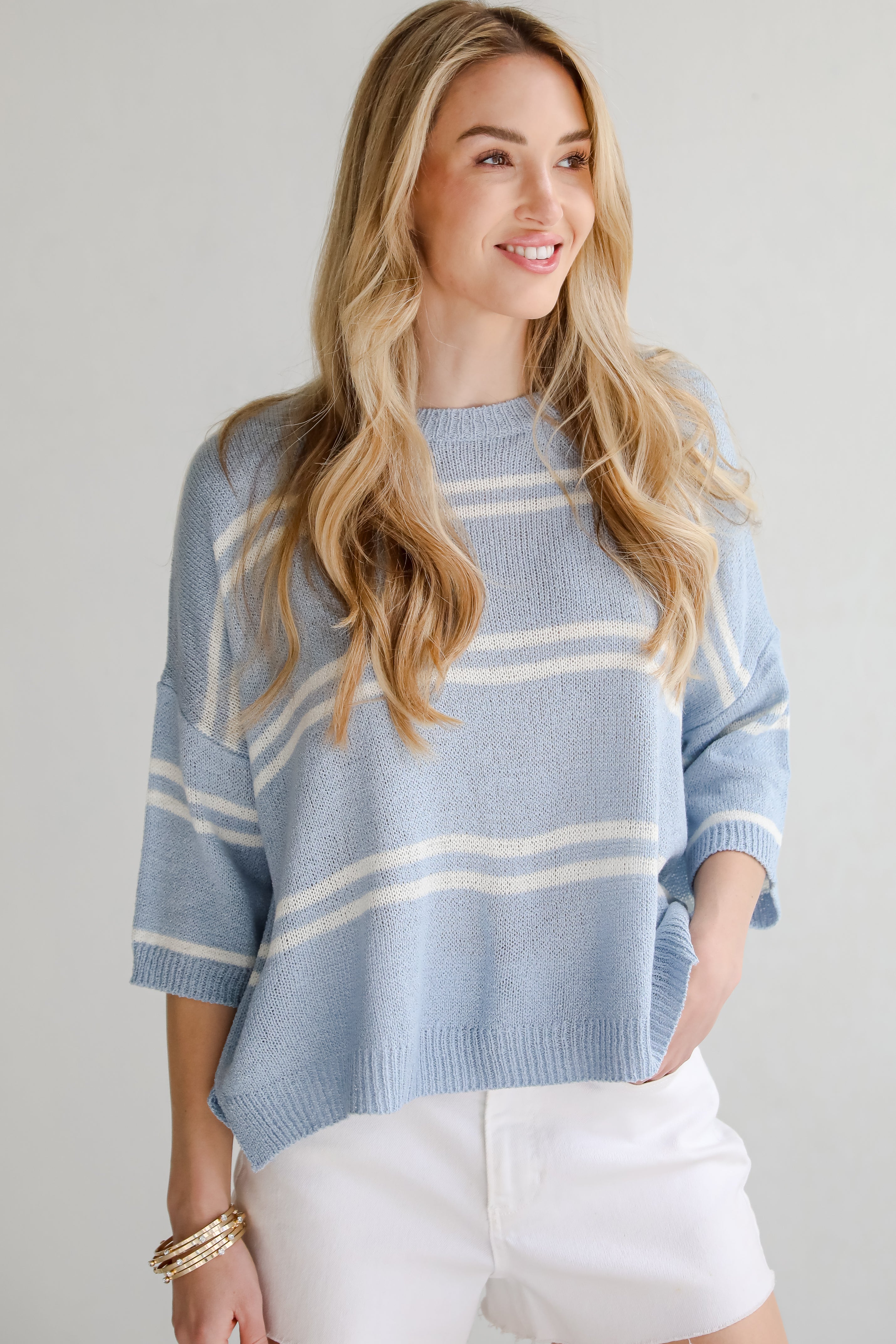 Clean Aesthetic Blue Striped Lightweight Knit Top