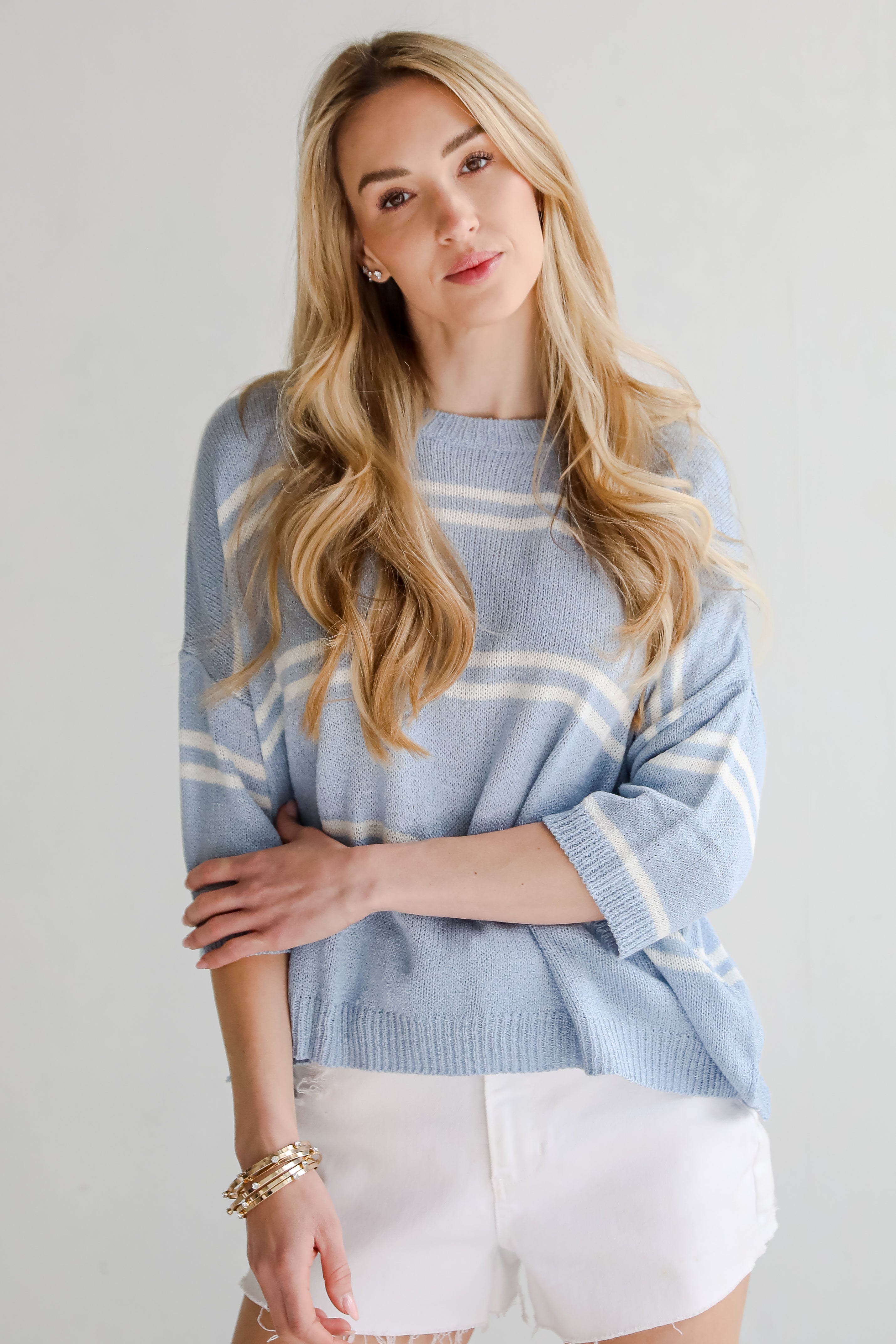 Clean Aesthetic Blue Striped Lightweight Knit Top