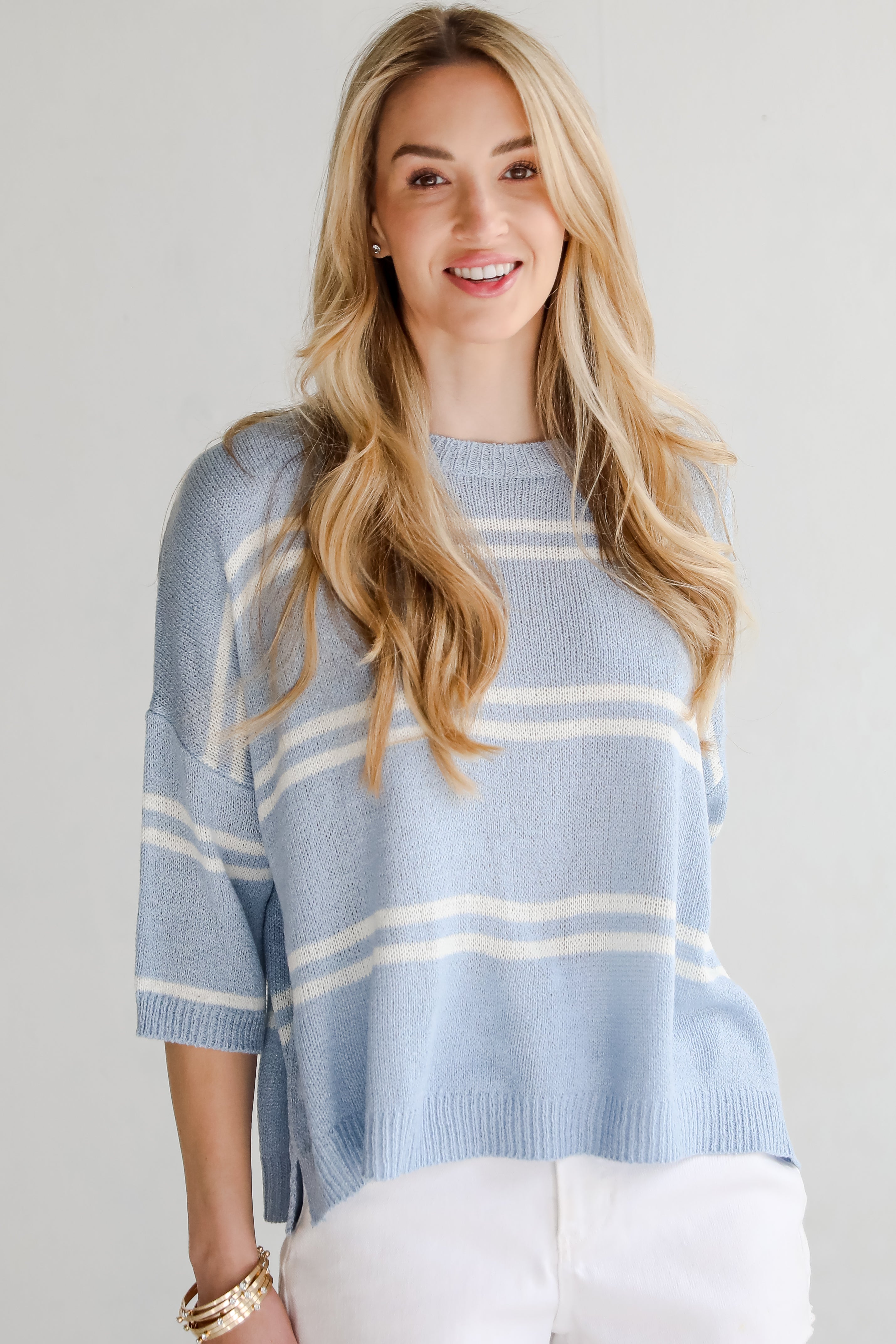 Clean Aesthetic Blue Striped Lightweight Knit Top