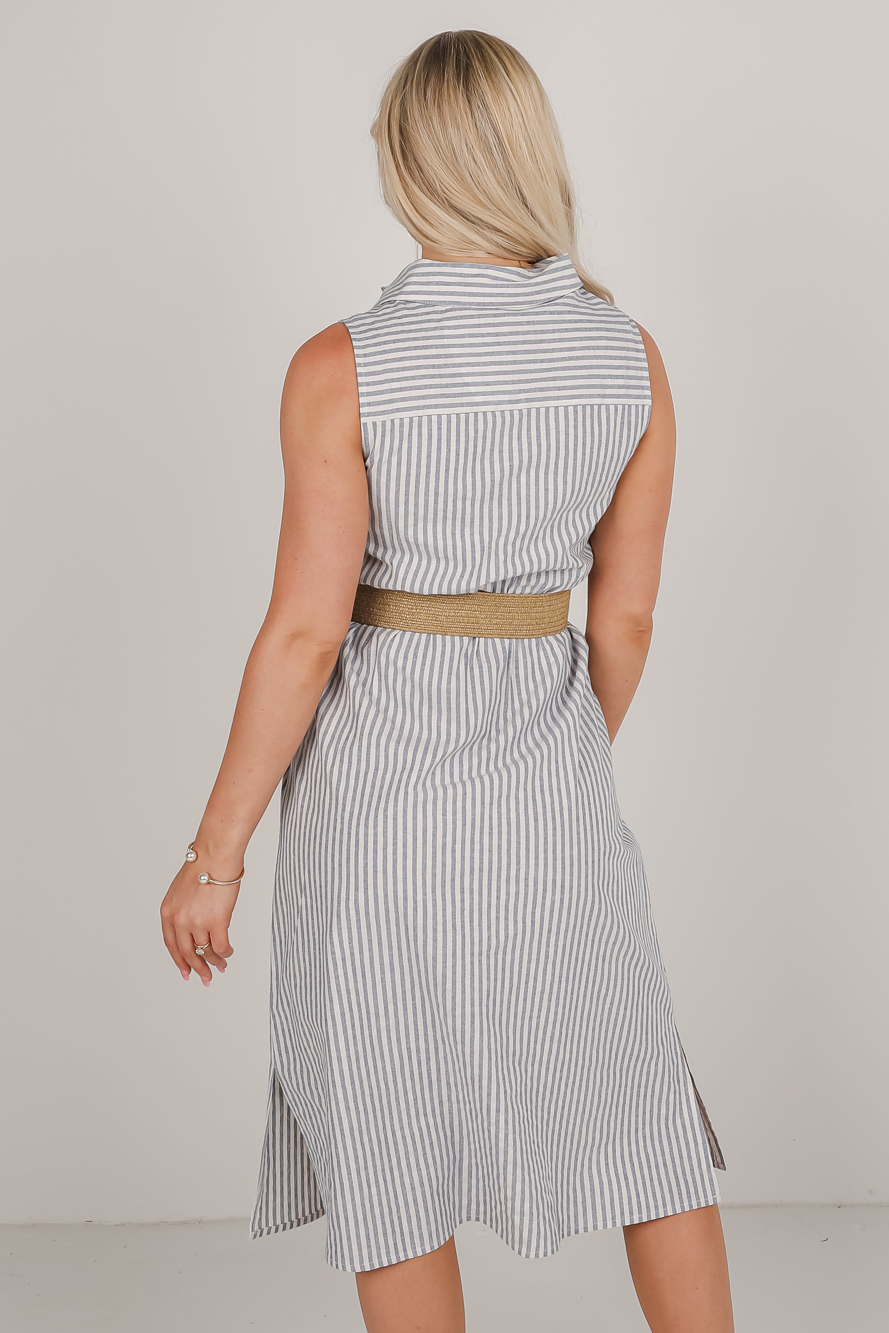 As It Is Blue Striped Midi Dress
