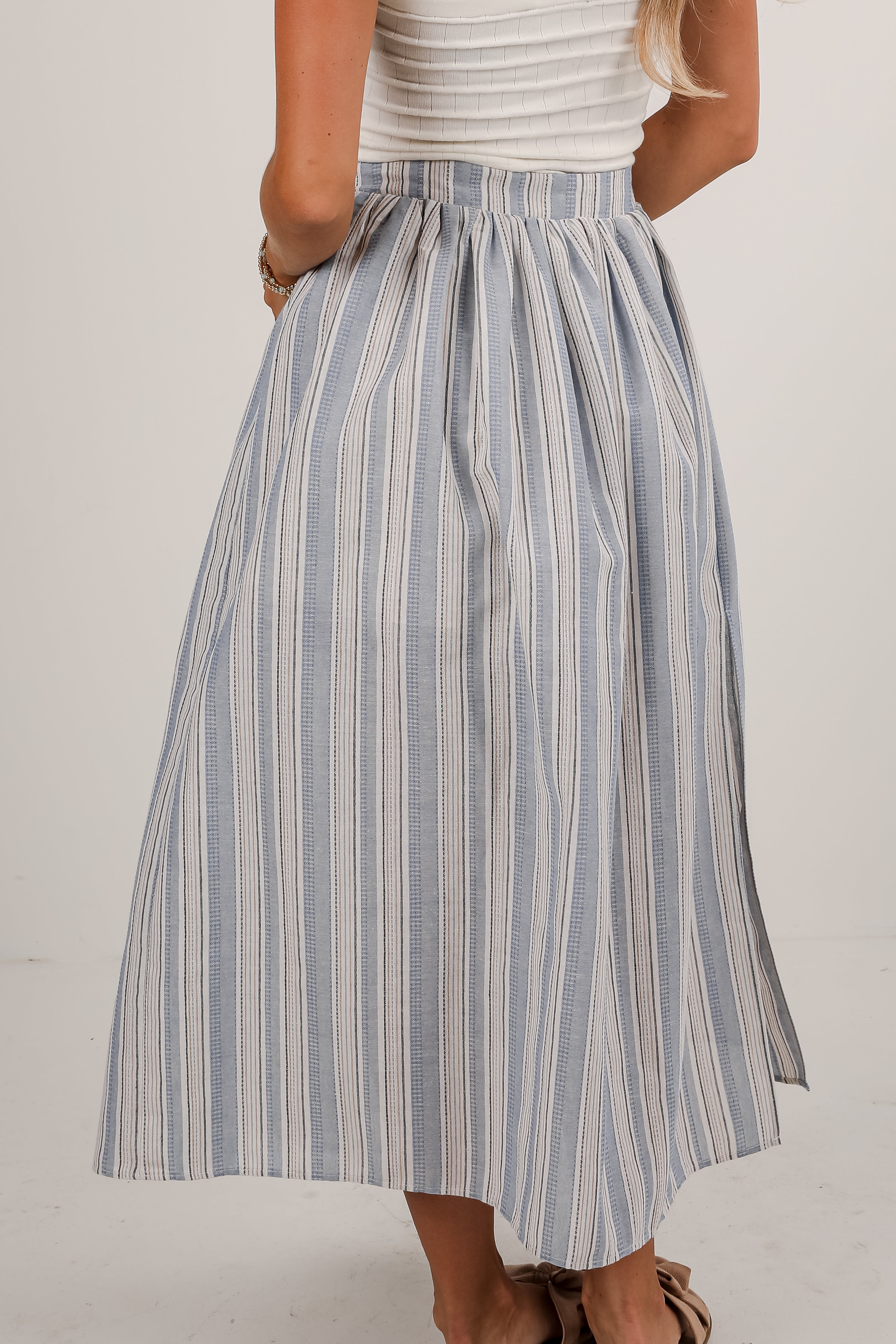 Feels Like Love Blue Striped Midi Skirt