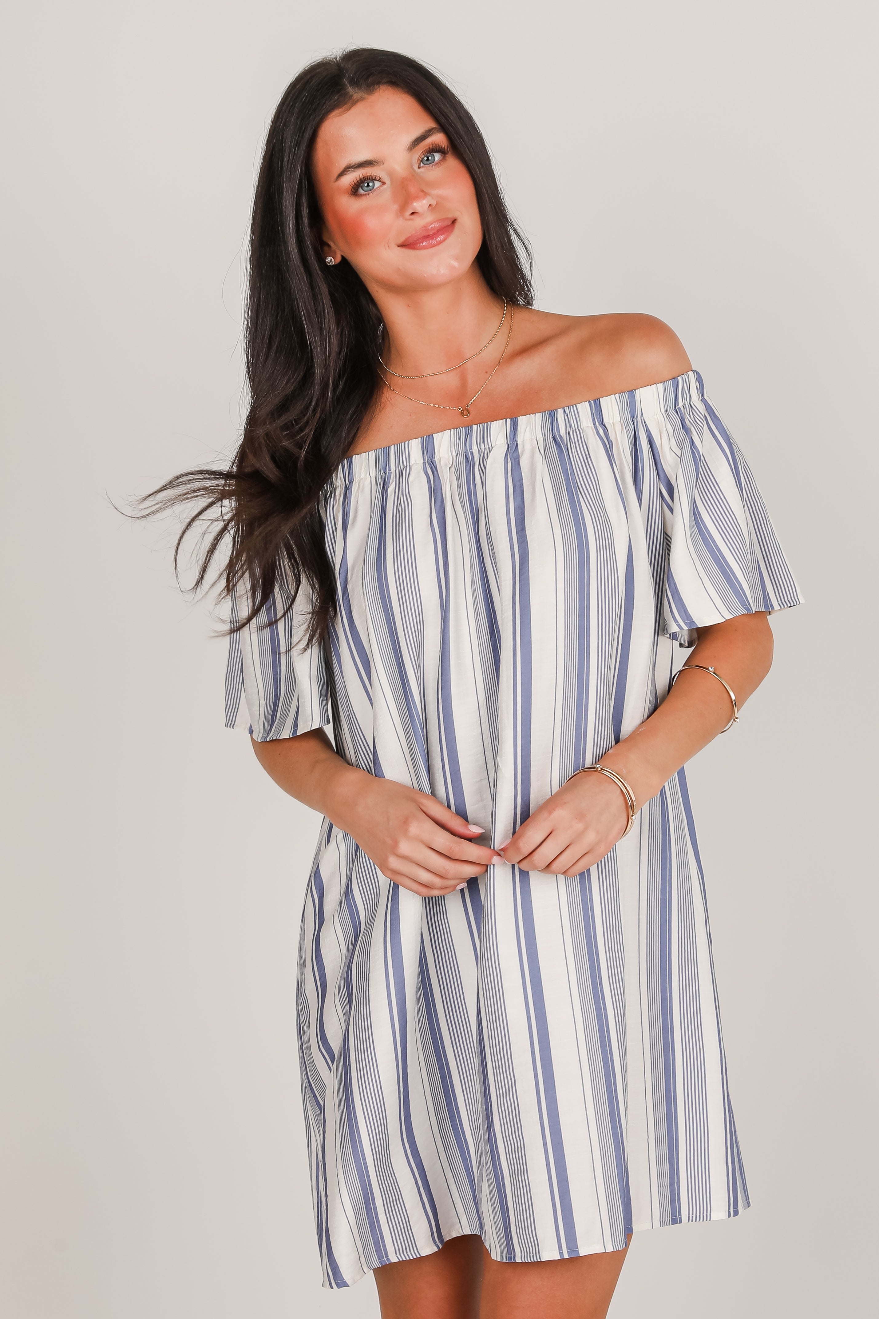Just A Theory Blue Striped Mini Dress