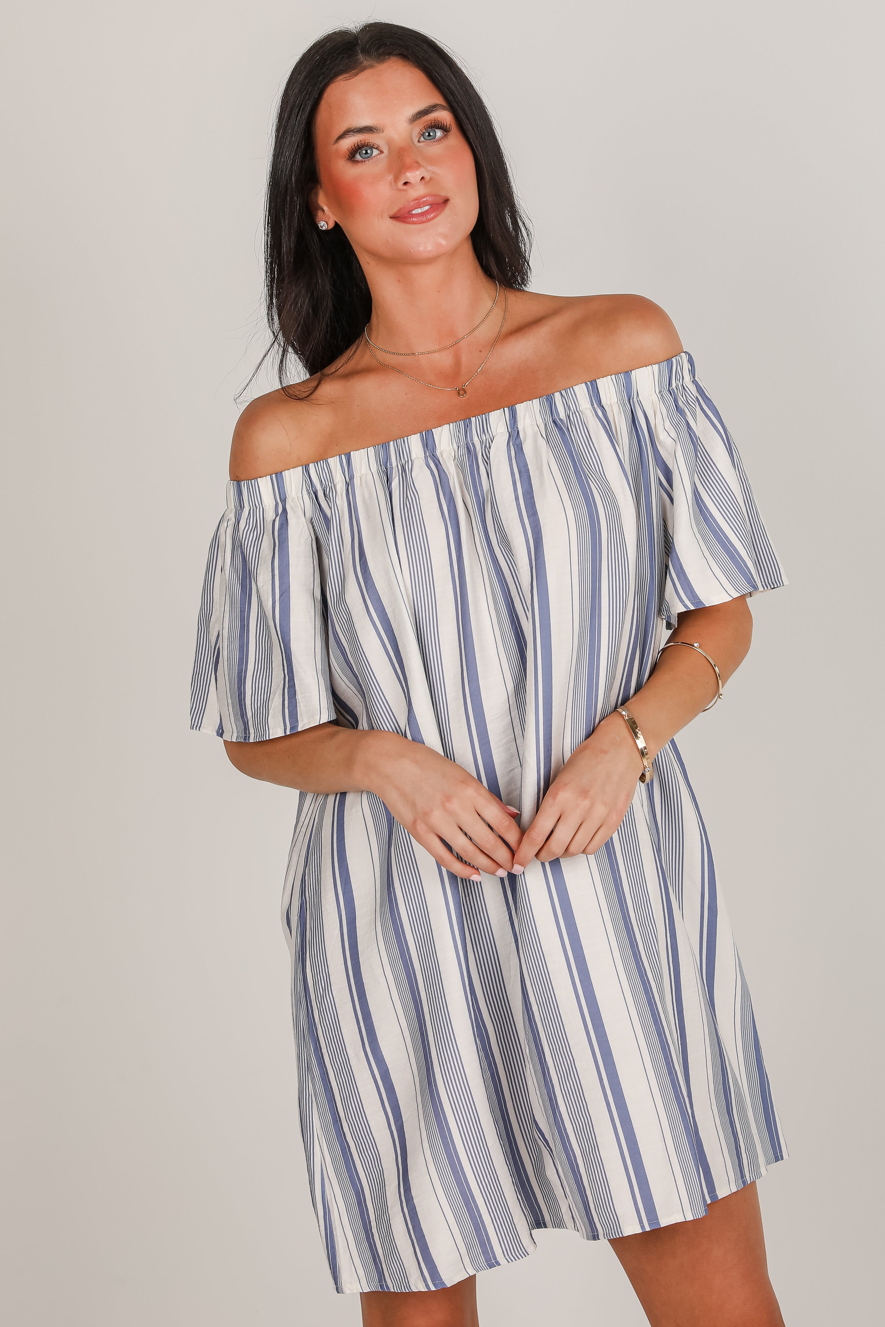 Just A Theory Blue Striped Mini Dress