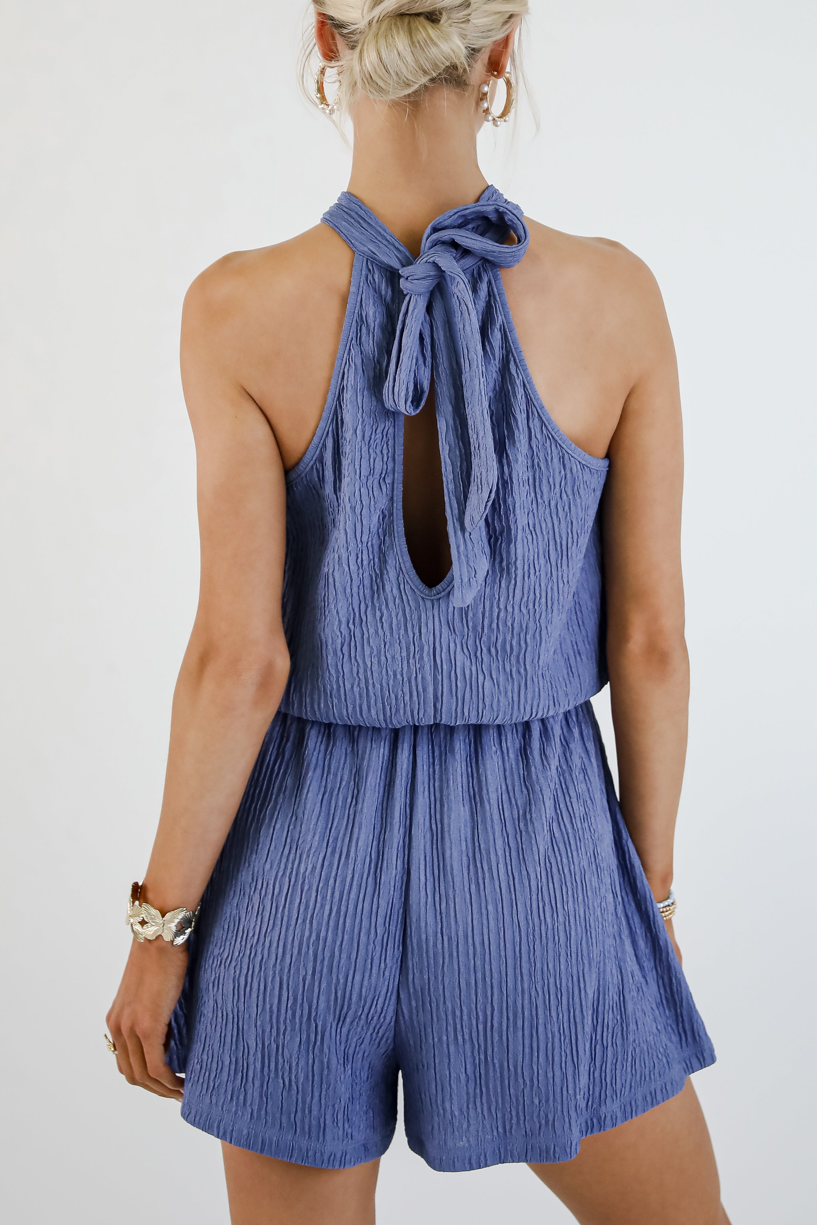 Daydreamer Dark Blue Textured Romper