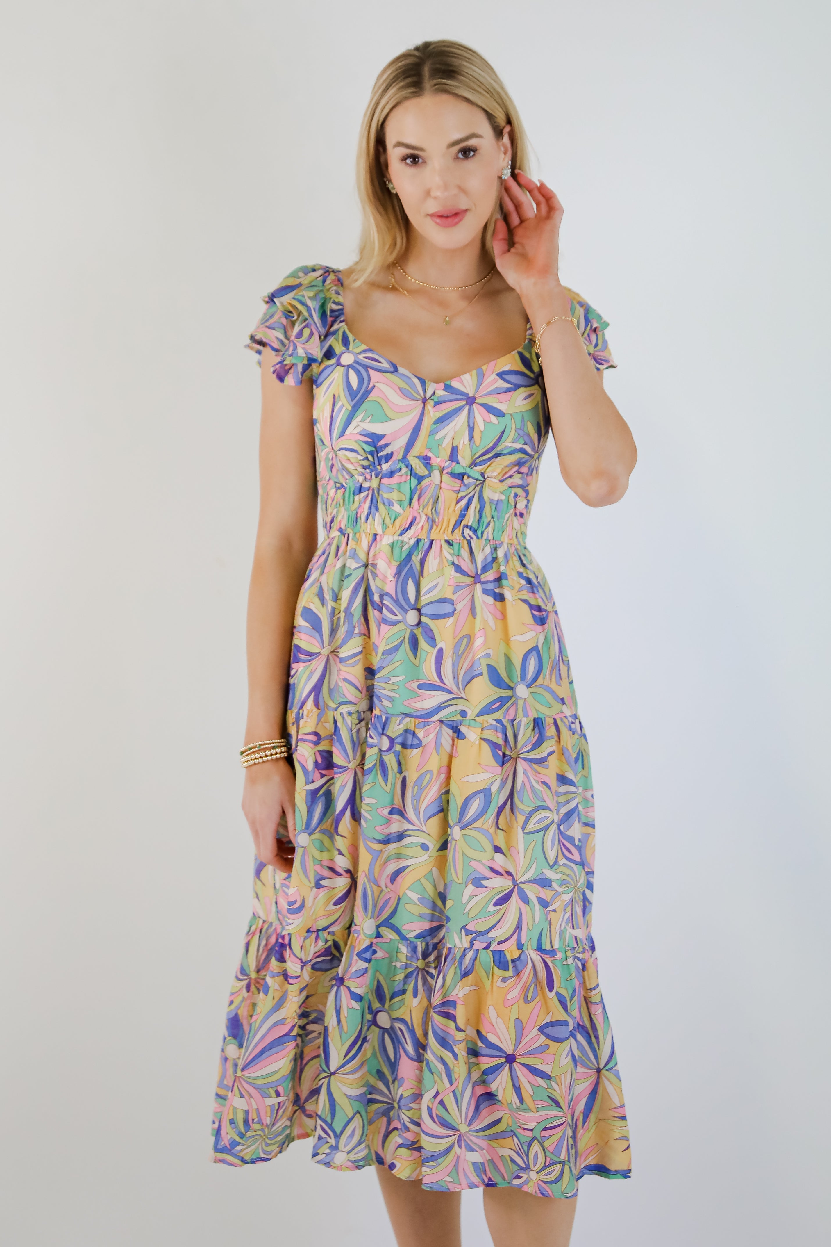 Remember Me Blue Tiered Floral Midi Dress