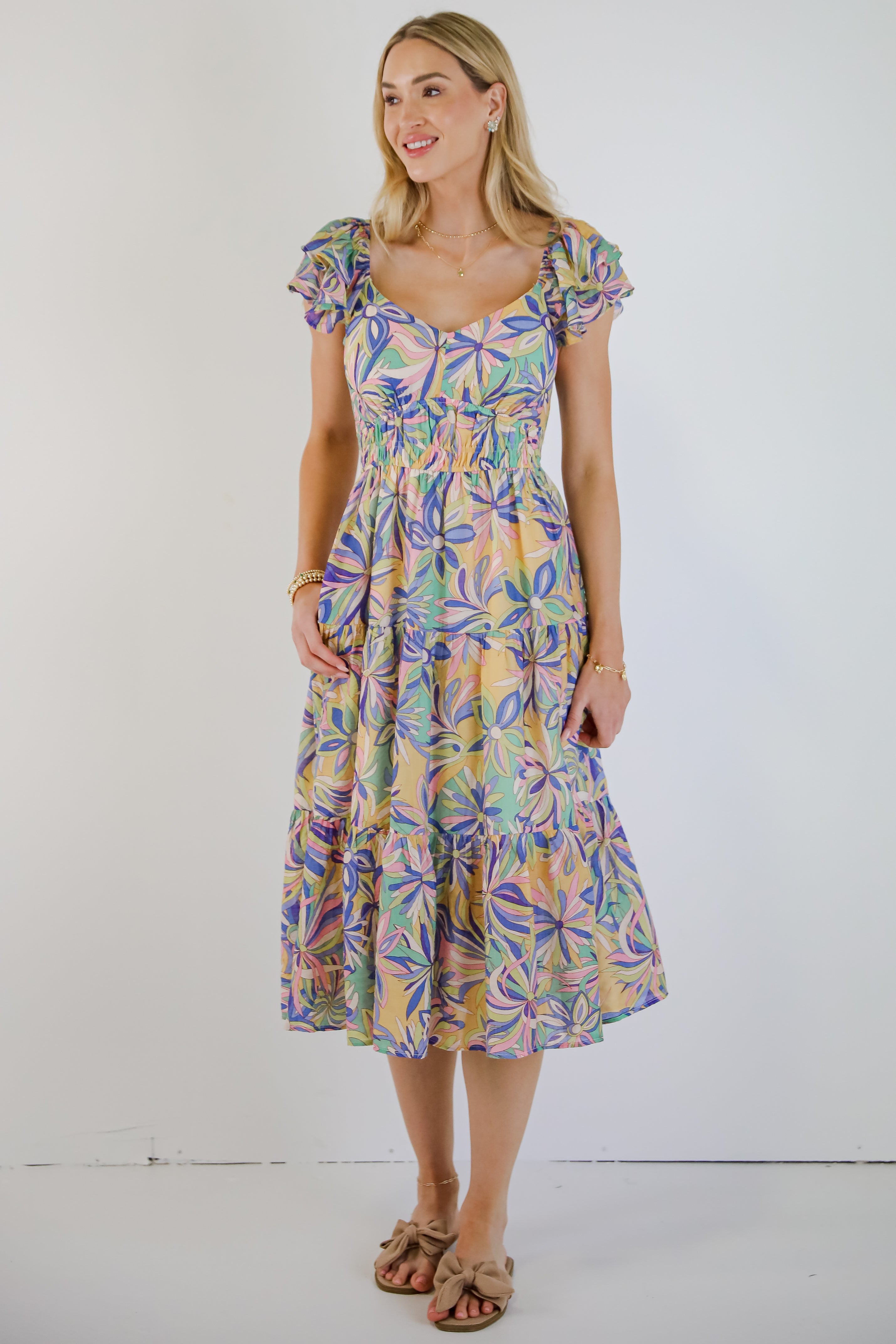 Remember Me Blue Tiered Floral Midi Dress