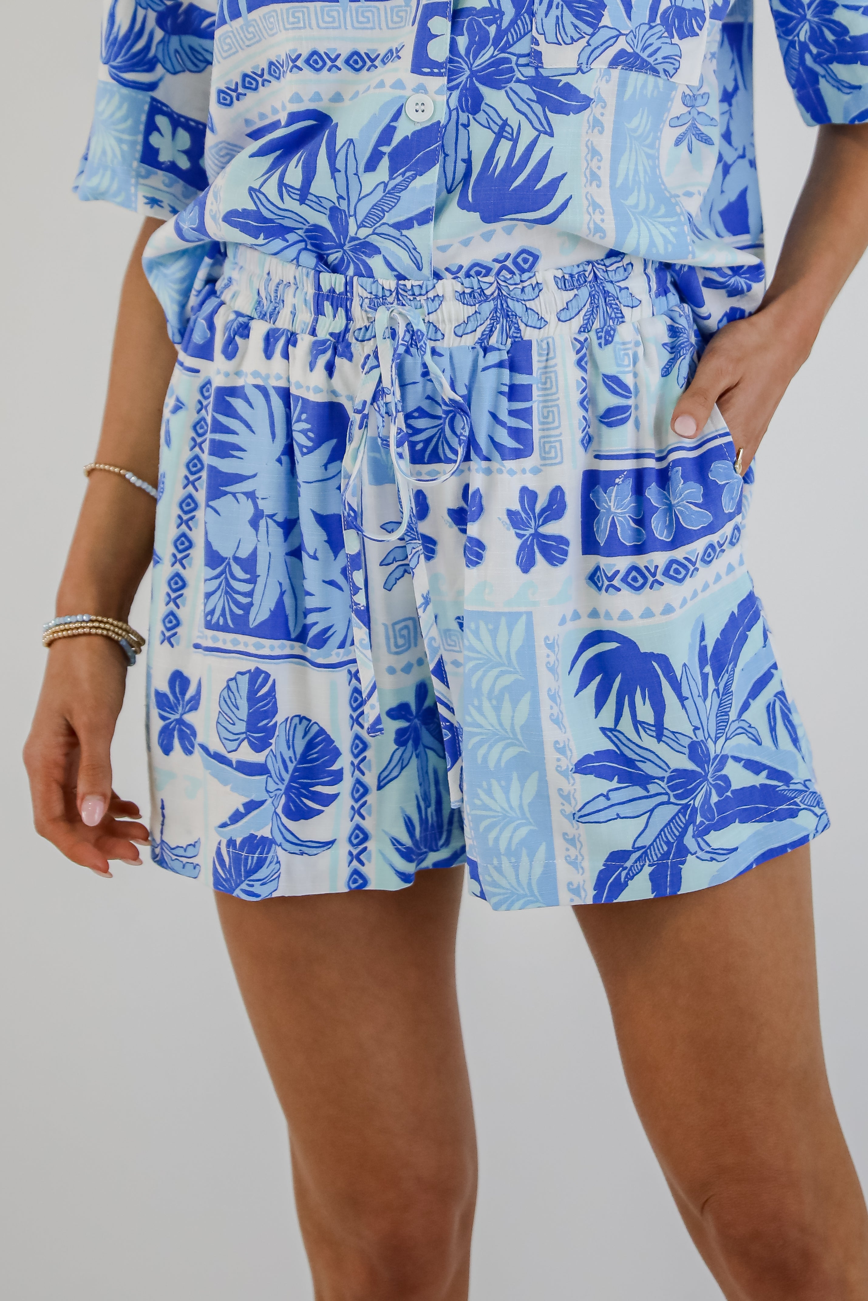 In The Sun Blue Tropical Print Shorts