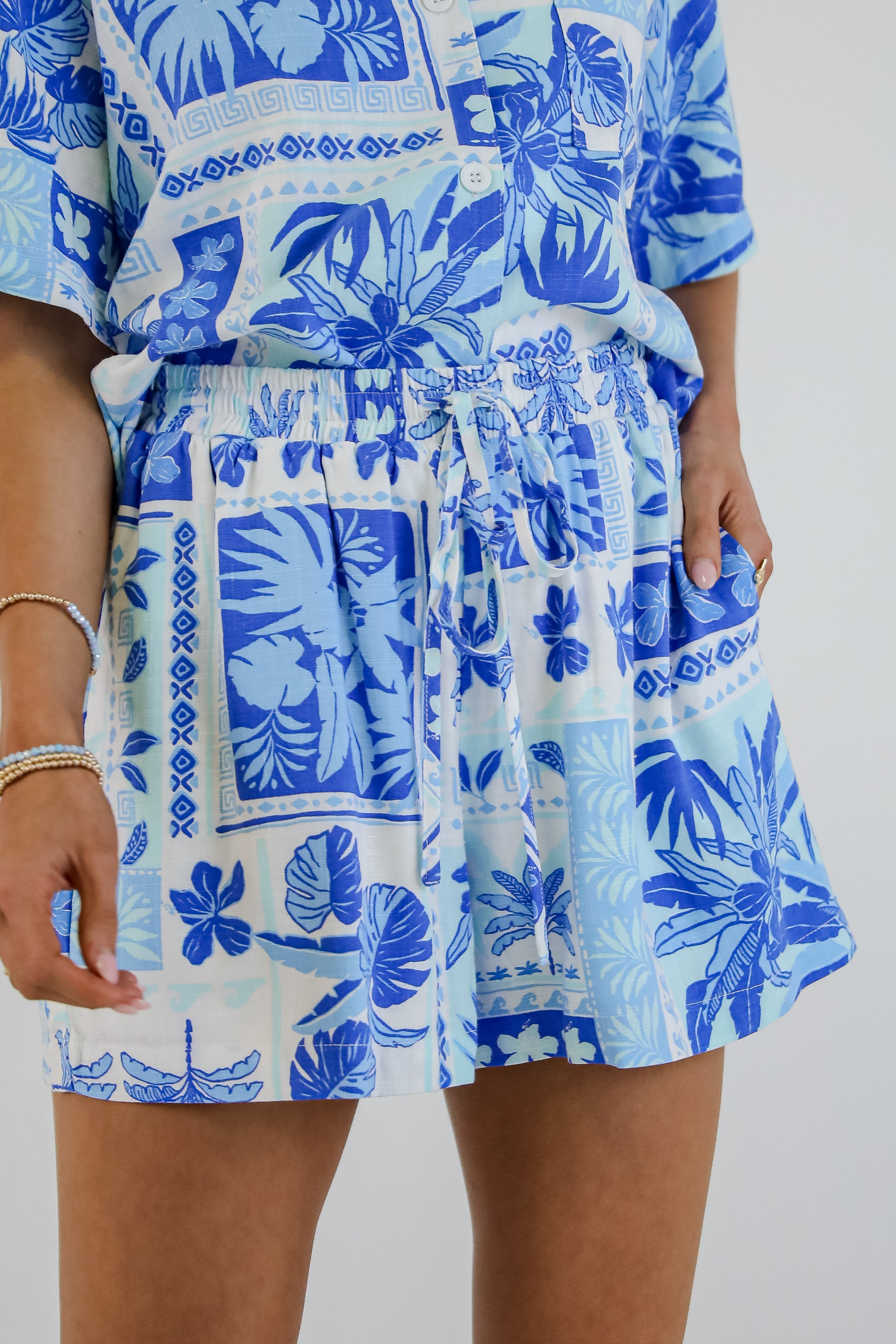 In The Sun Blue Tropical Print Shorts