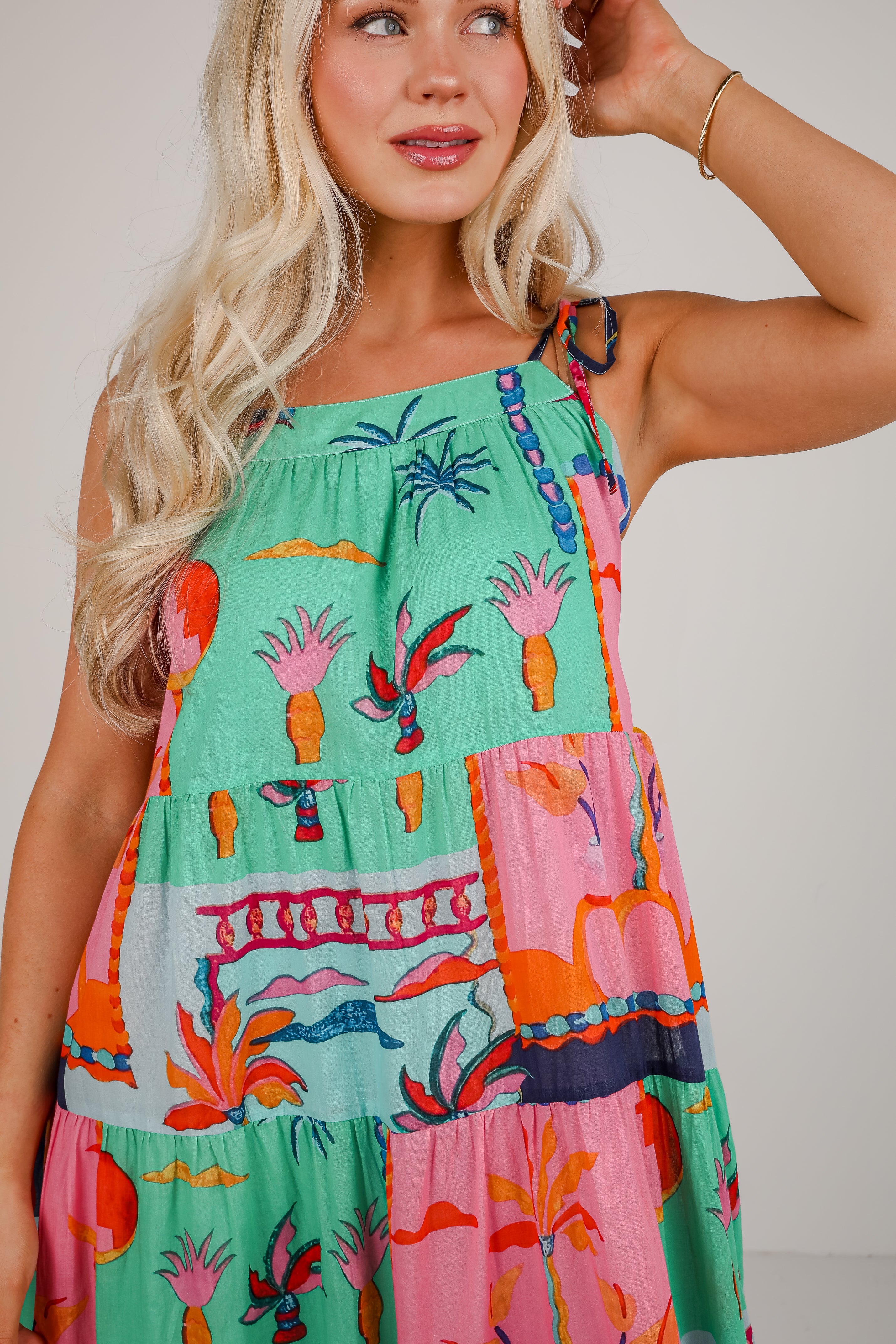 Sunset By The Sea Blue Tropical Tiered Maxi Dress