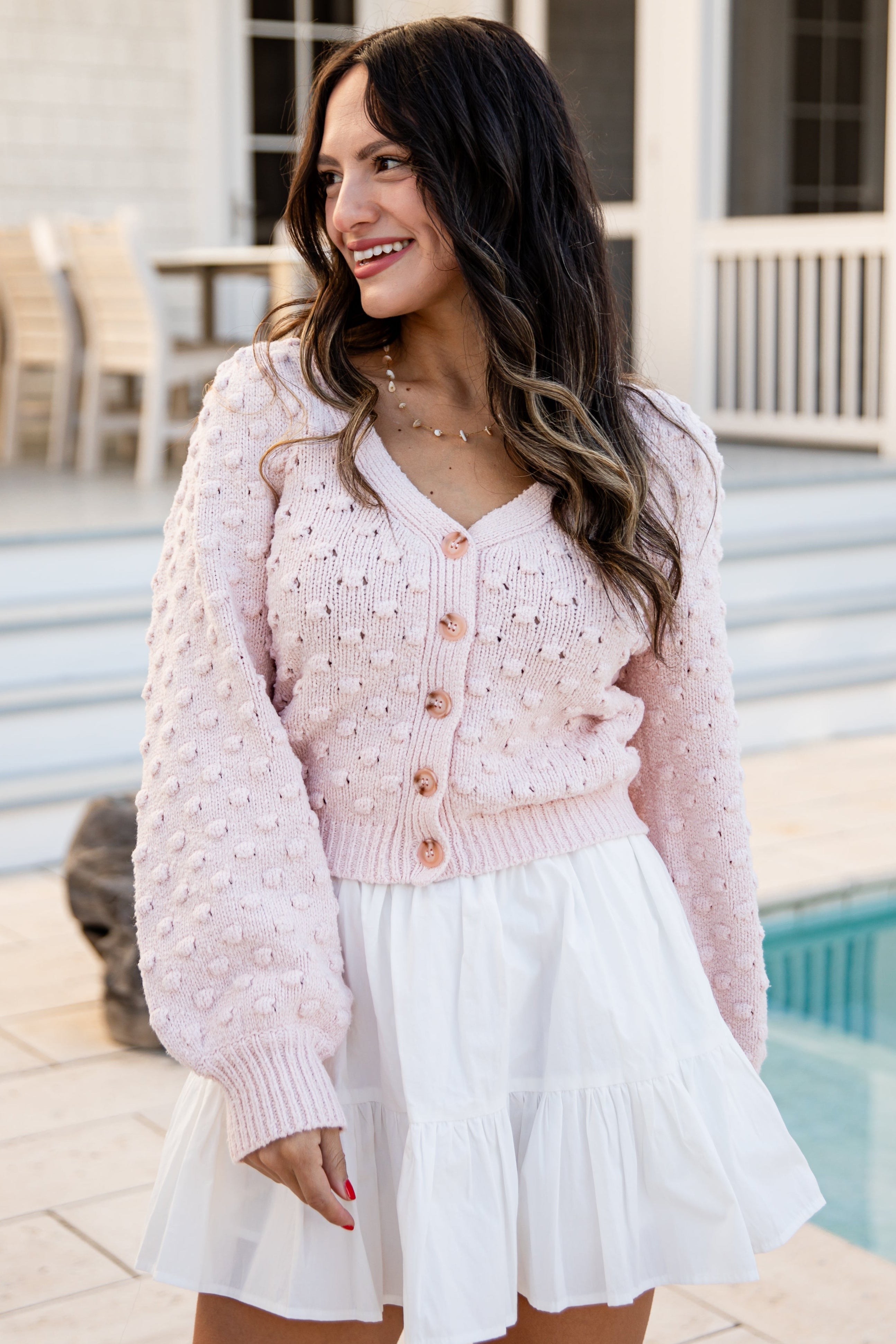 Blushing Daisy Sweater Cardigan | Trendy Women's Clothes | ShopDressUp Blush / Large