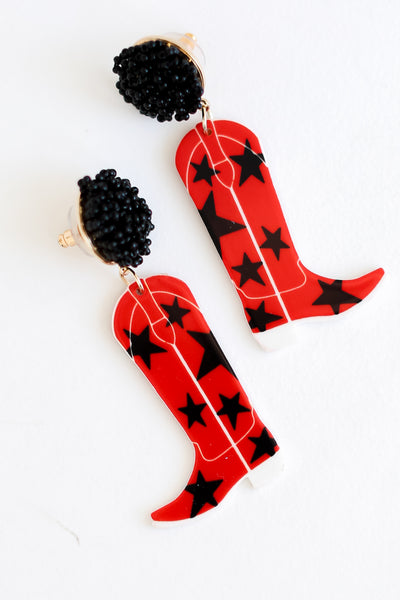 Red + Black Cowboy Boot Earrings. Cute Earrings, UGA Earrings, Gameday Earrings, cowboy boots earrings