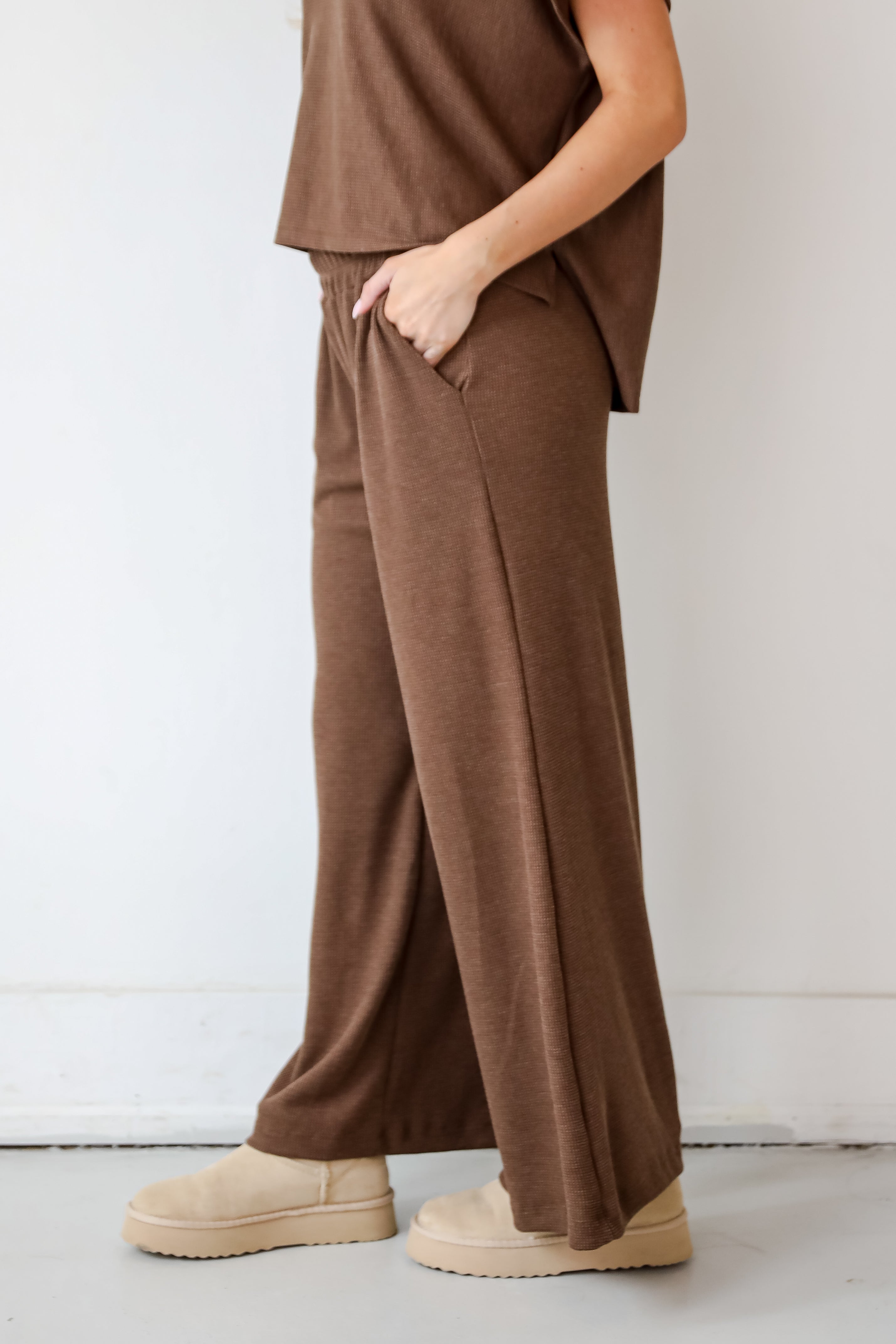 Cuddly Attitude Brown Waffle Knit Pants