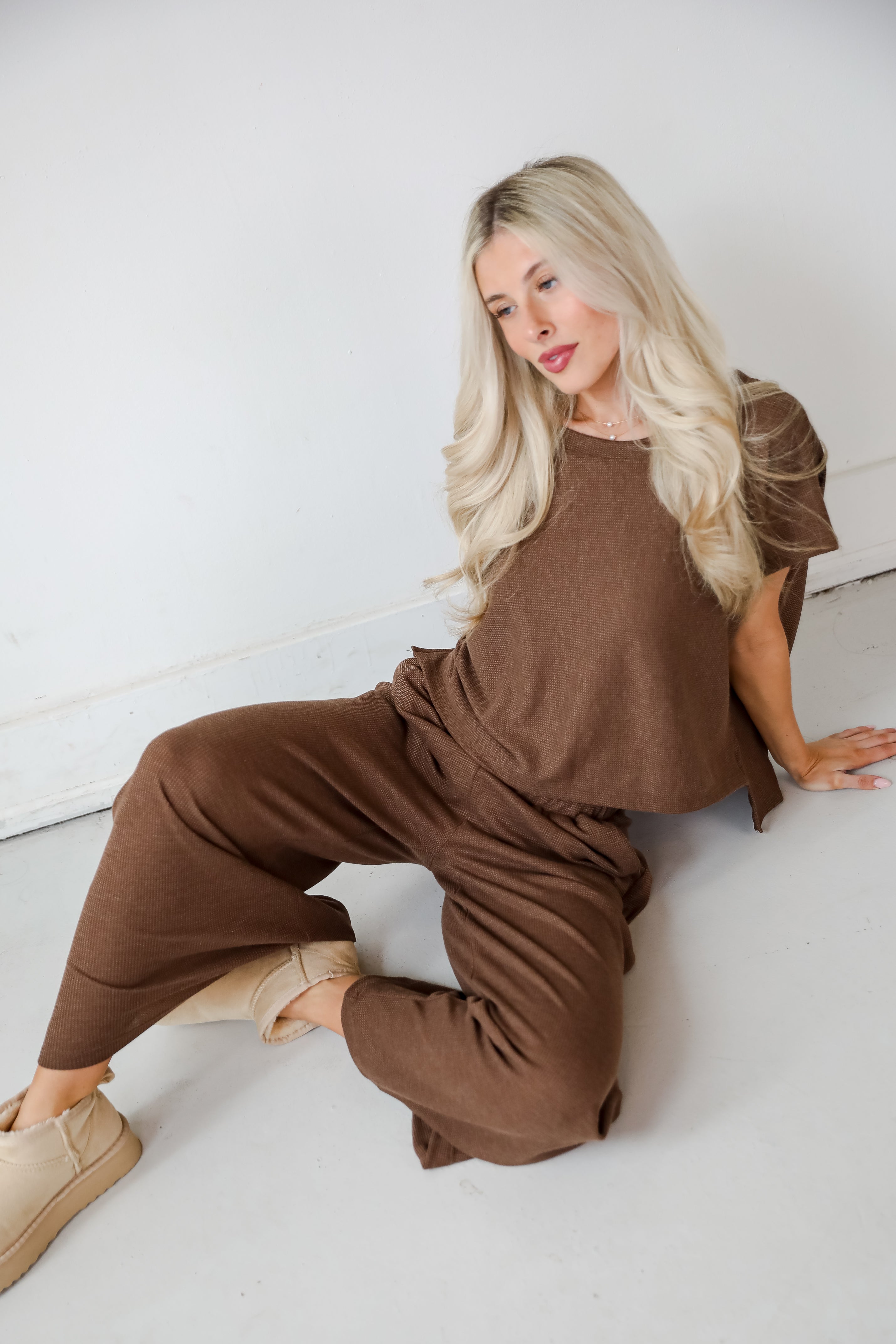 Cuddly Attitude Brown Waffle Knit Pants