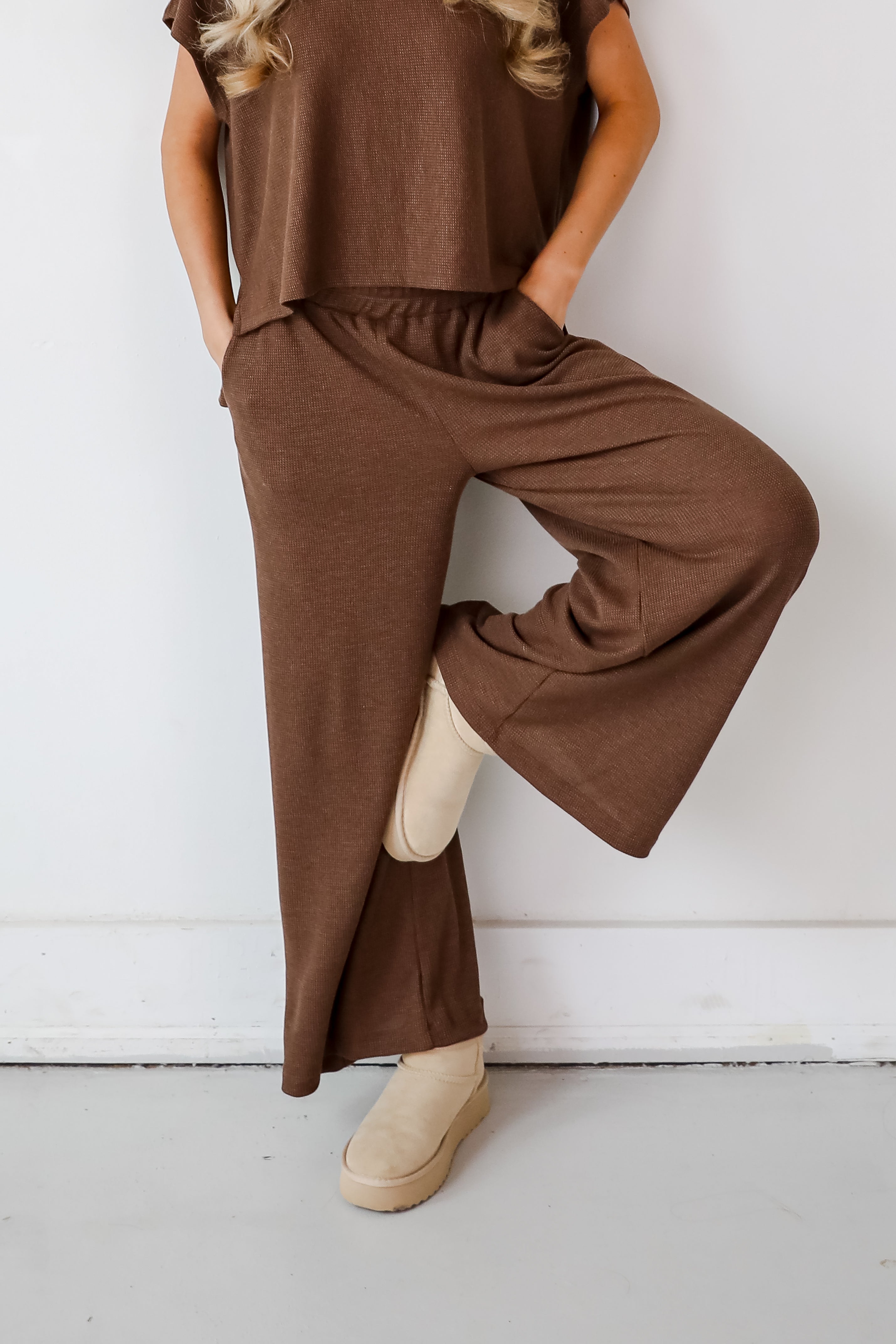 Cuddly Attitude Brown Waffle Knit Pants