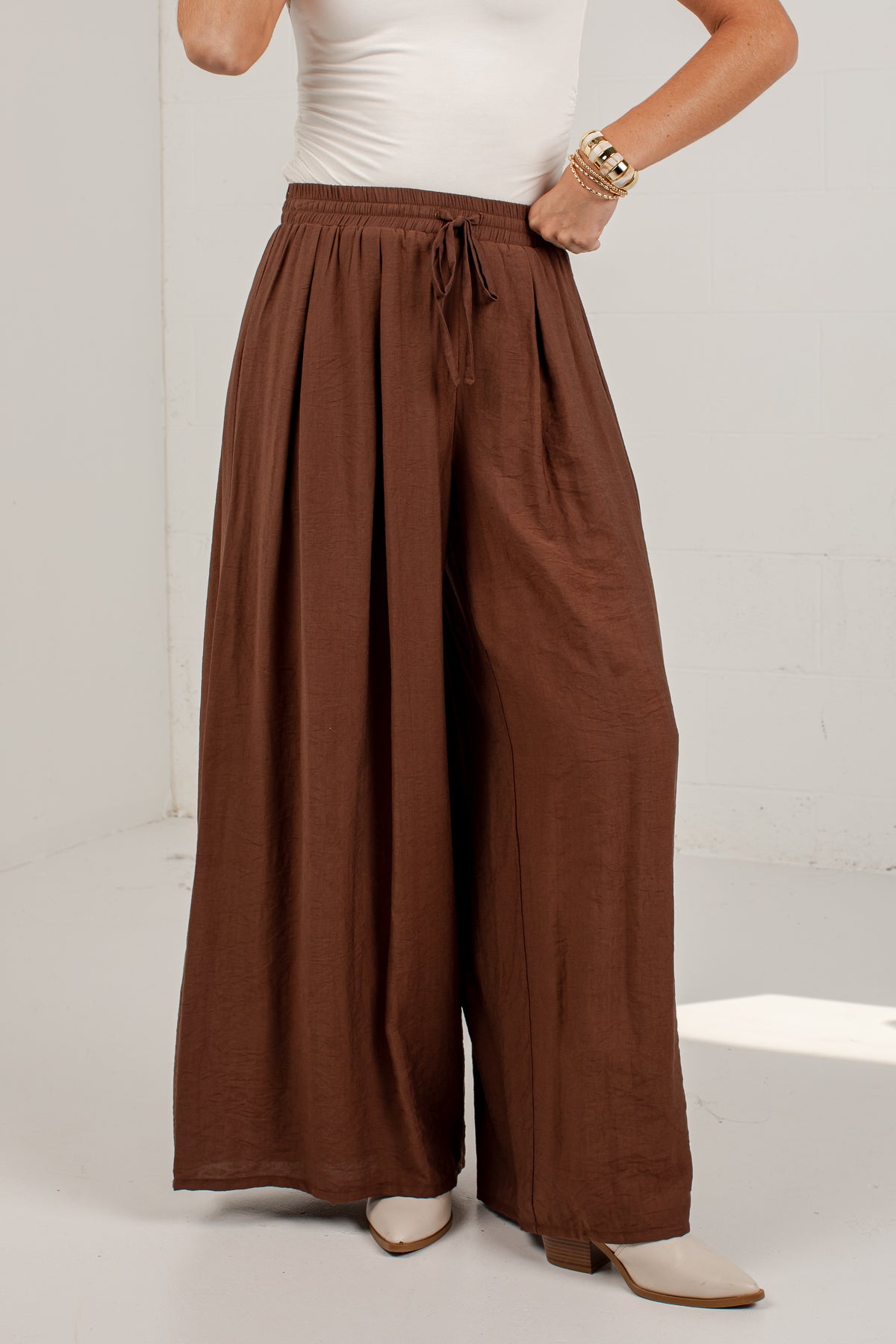 One More Toast Brown Wide Leg Pants