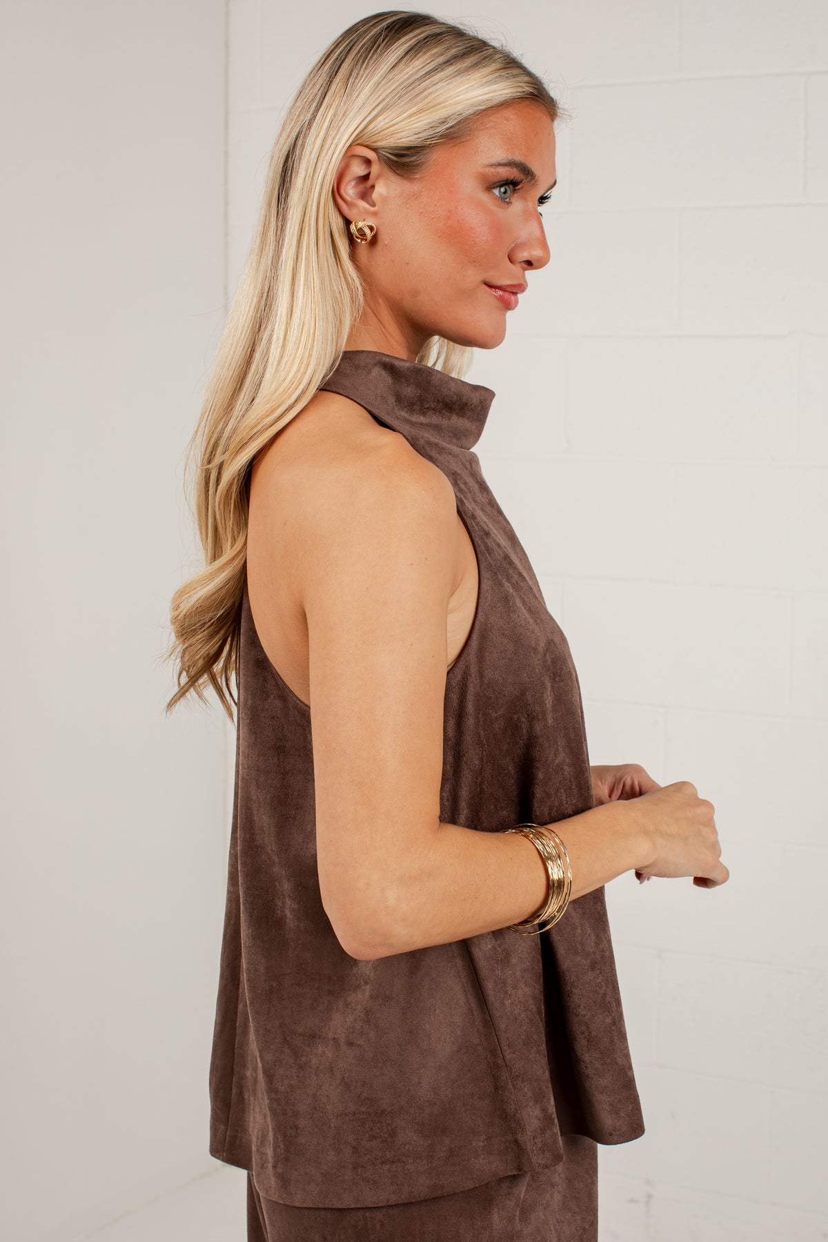 Pumpkin Lane Brown Suede Halter Tank