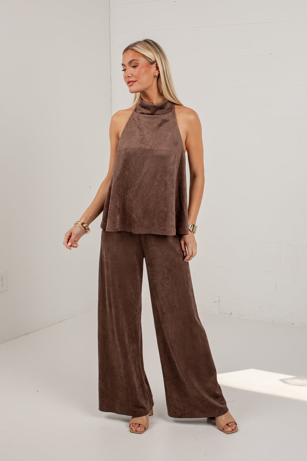 Pumpkin Lane Brown Suede Halter Tank