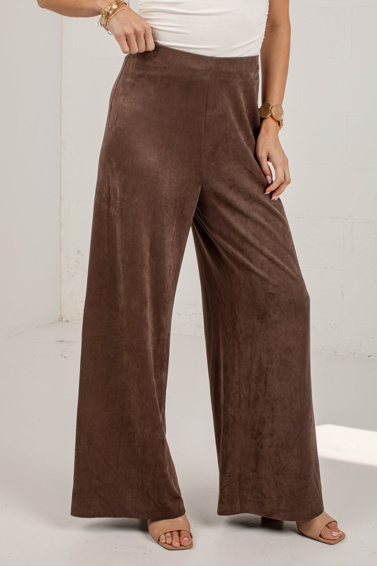 Pumpkin Lane Brown Suede Wide Leg Pants