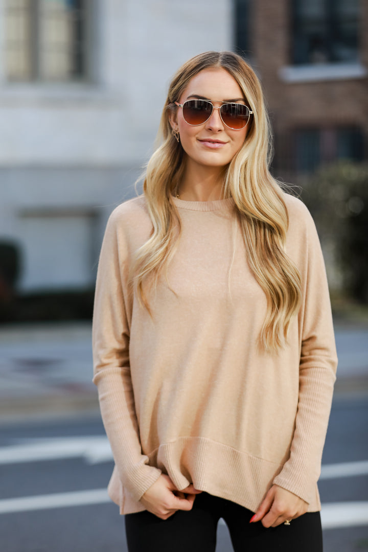 taupe Brushed Knit Top