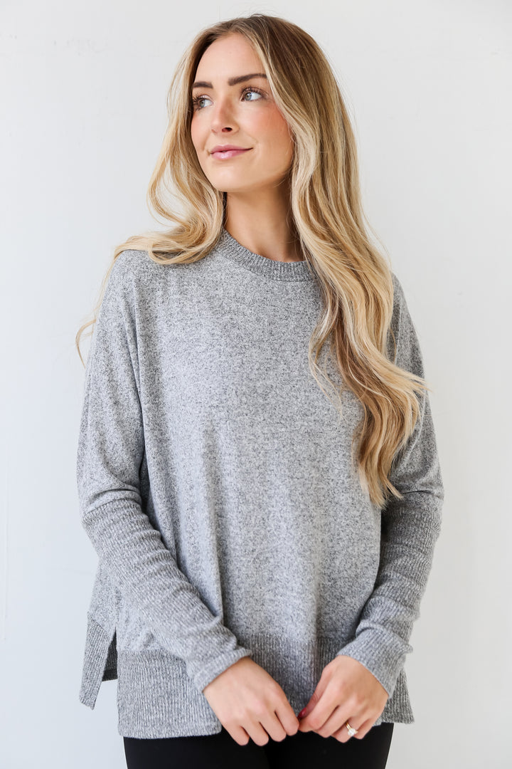heather grey Brushed Knit Top