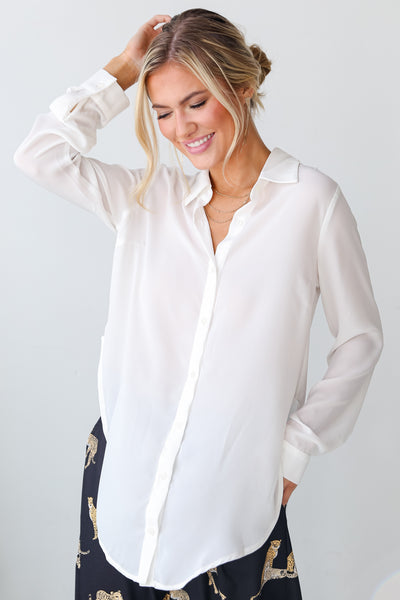 white Button-Up Blouse front view
