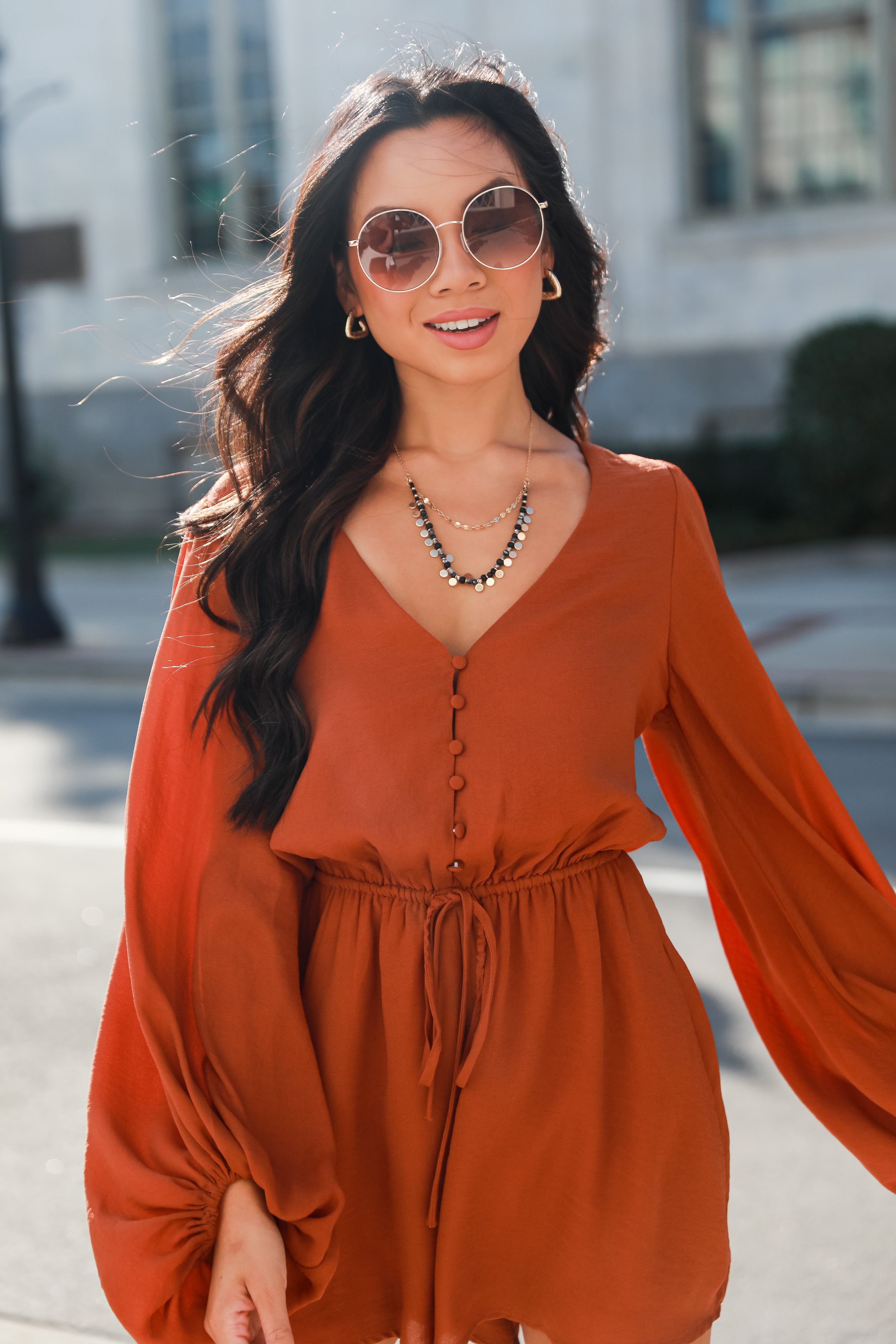camel Romper on model