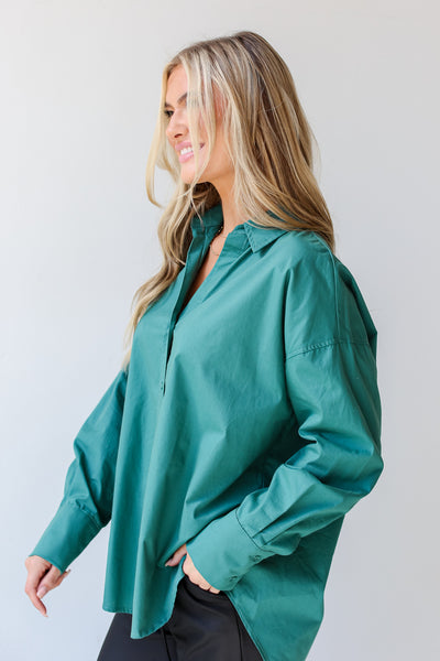 green Oversized Button-Up Blouse