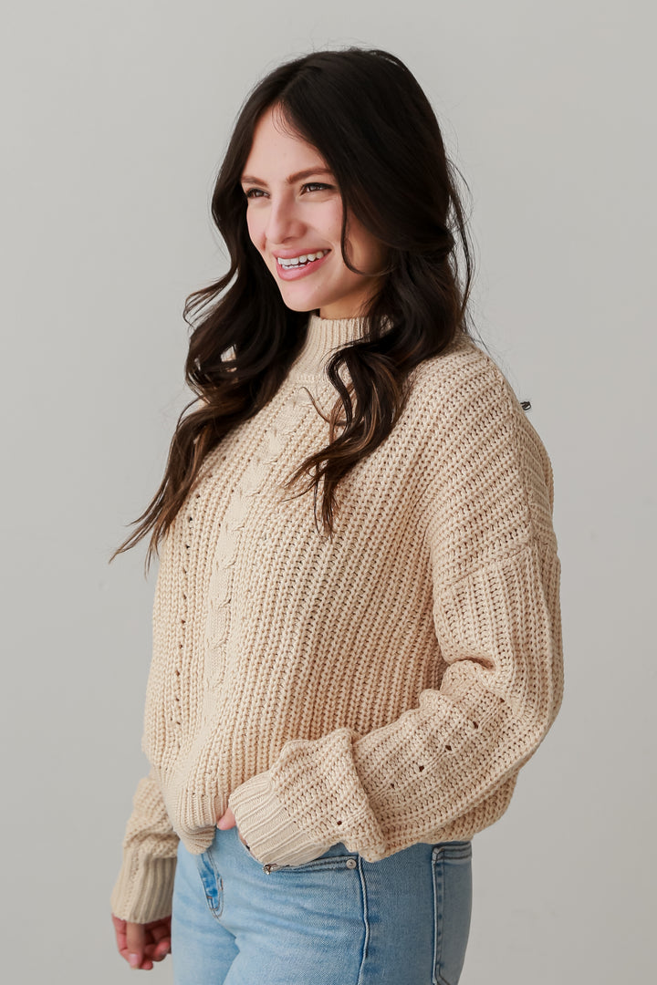 taupe Mock Neck Sweater for women