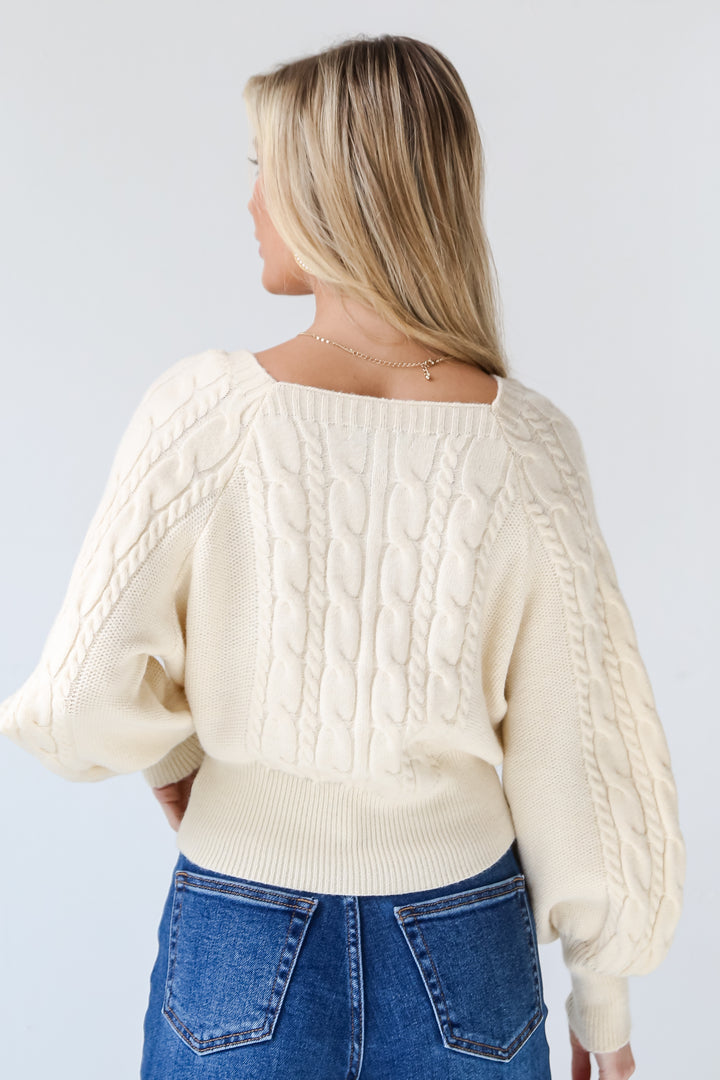 ivory Cable Knit Sweater Top back view