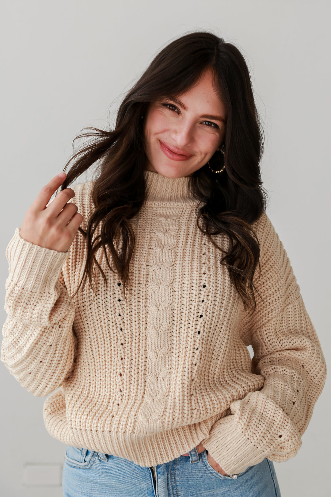 taupe Mock Neck Sweater front view