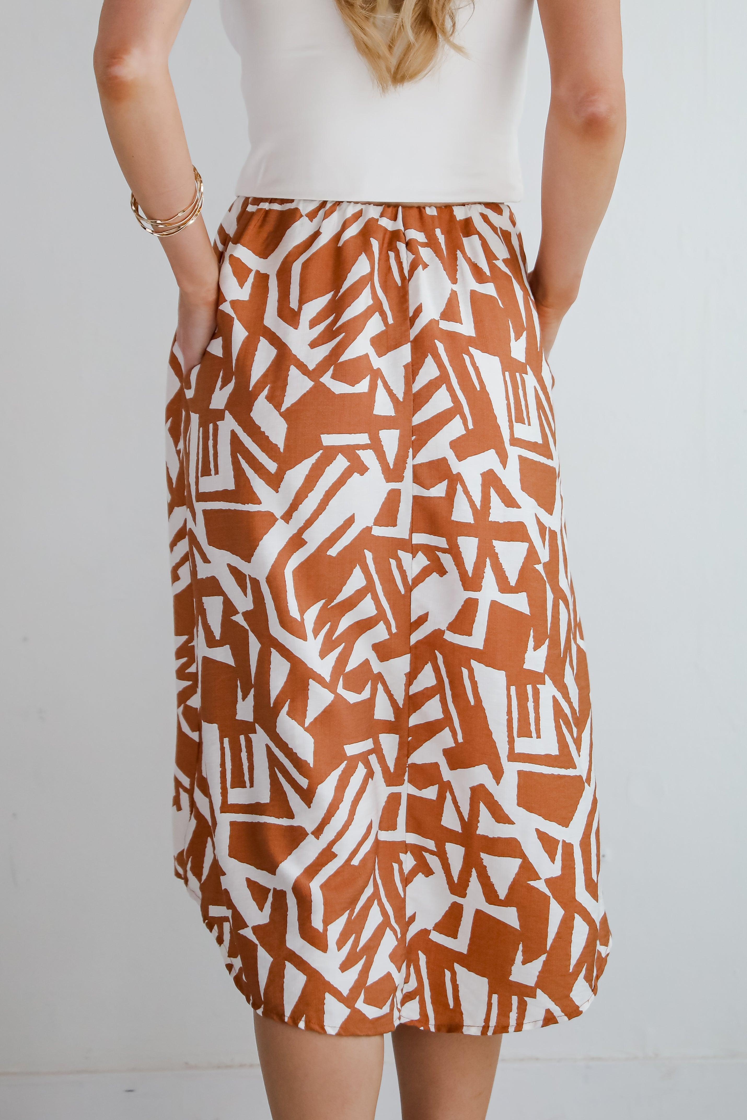 Tropical Blooms Camel Midi Skirt