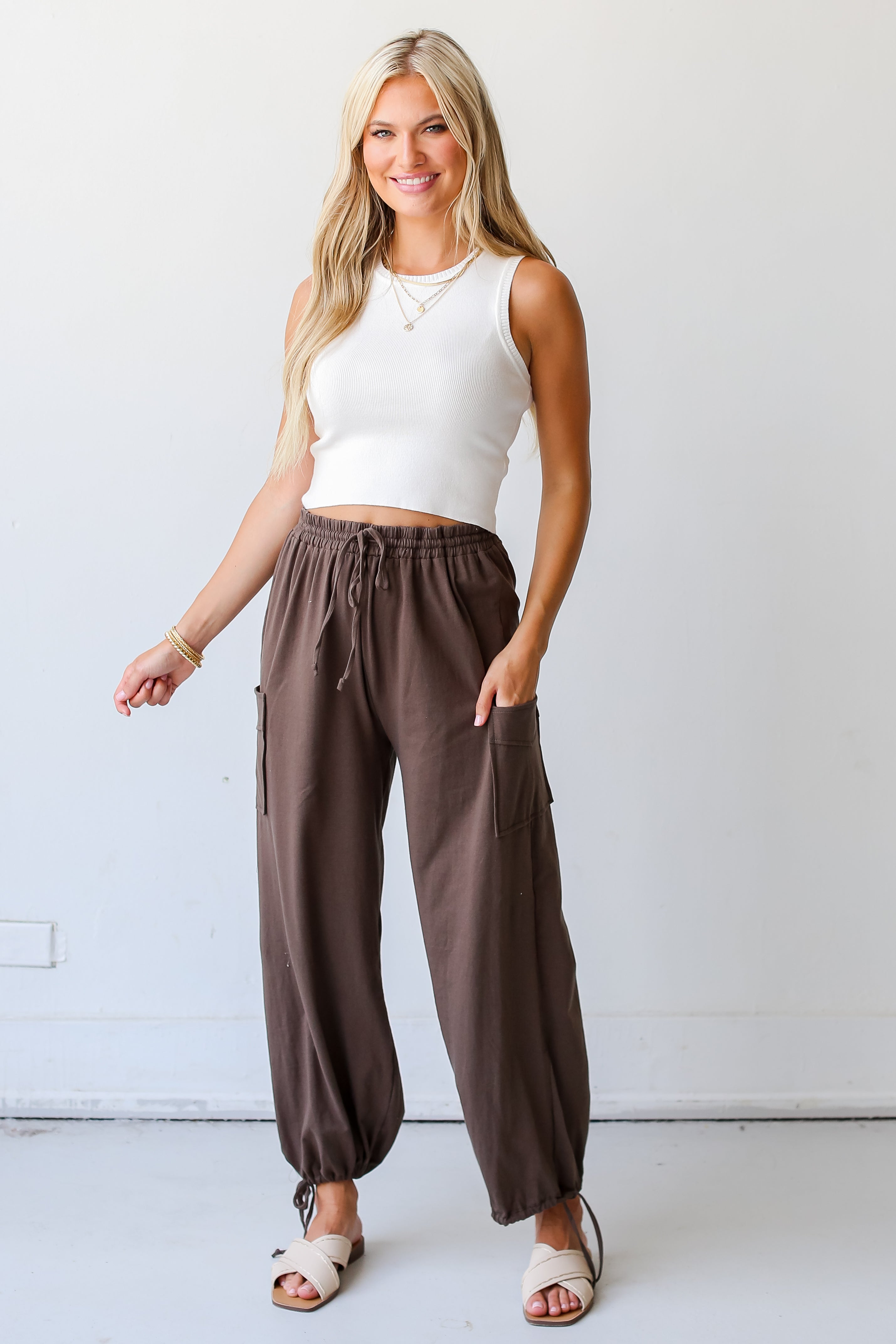 olive cargo Joggers front view