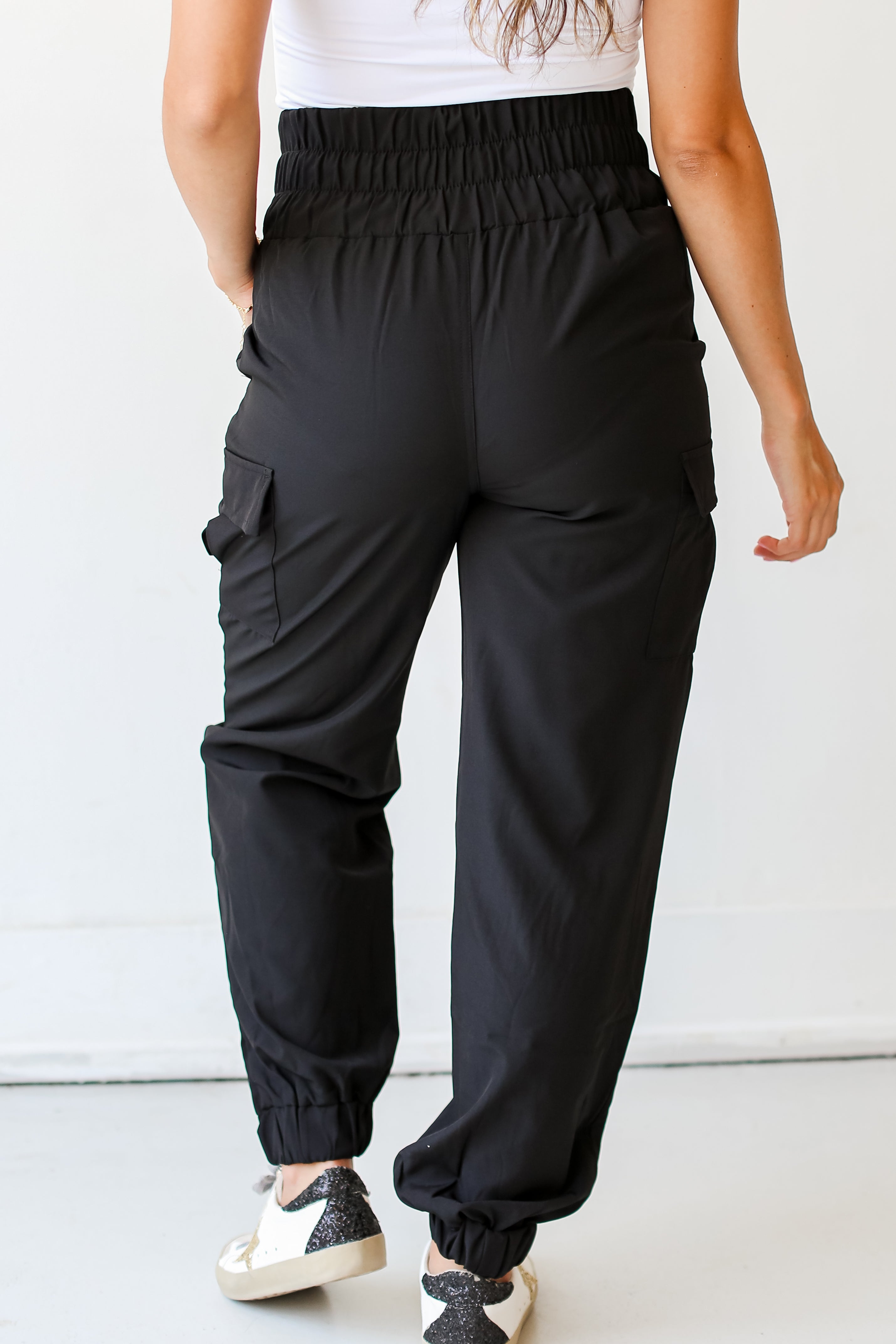 black Cargo Joggers back view