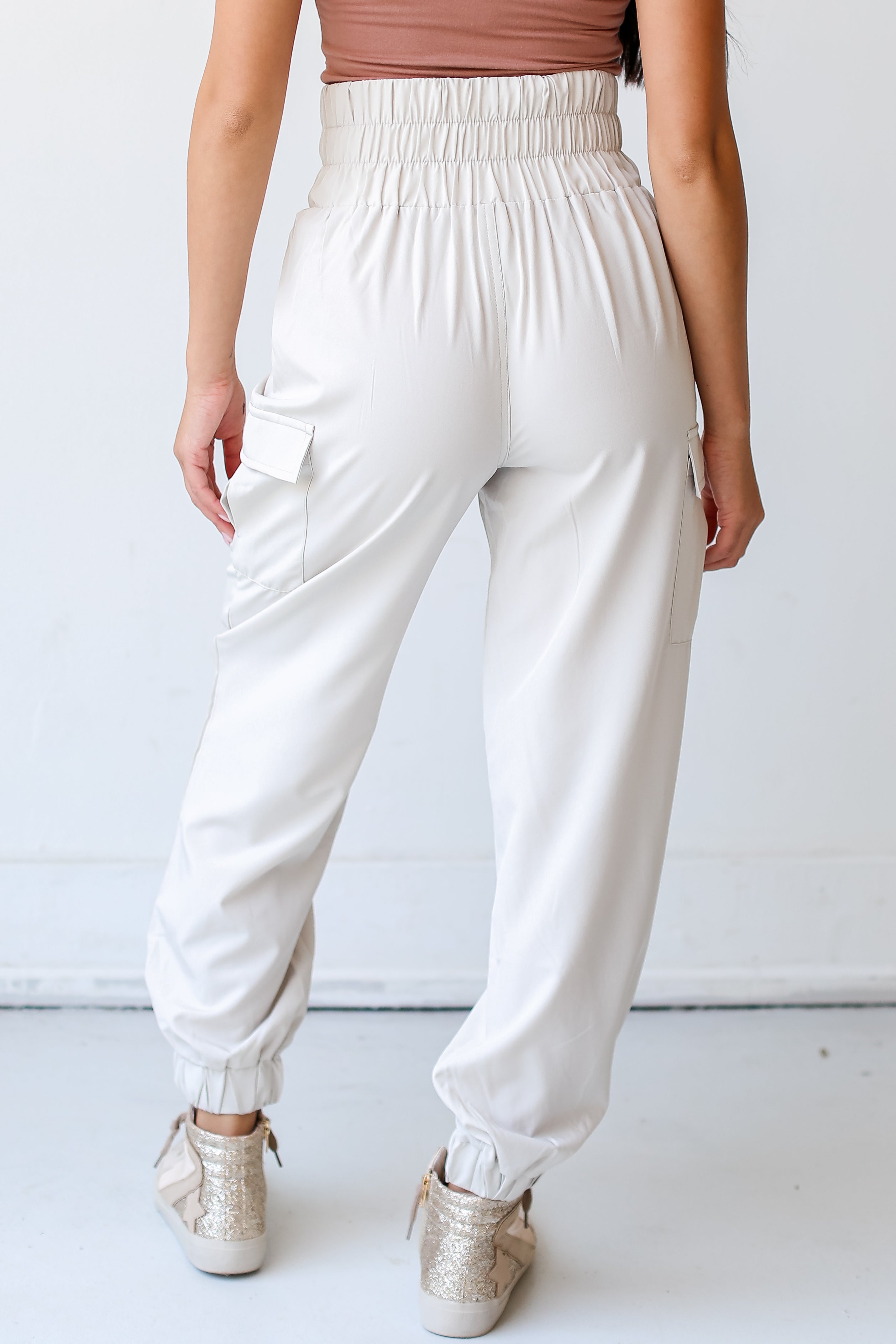 cream Cargo Joggers back view