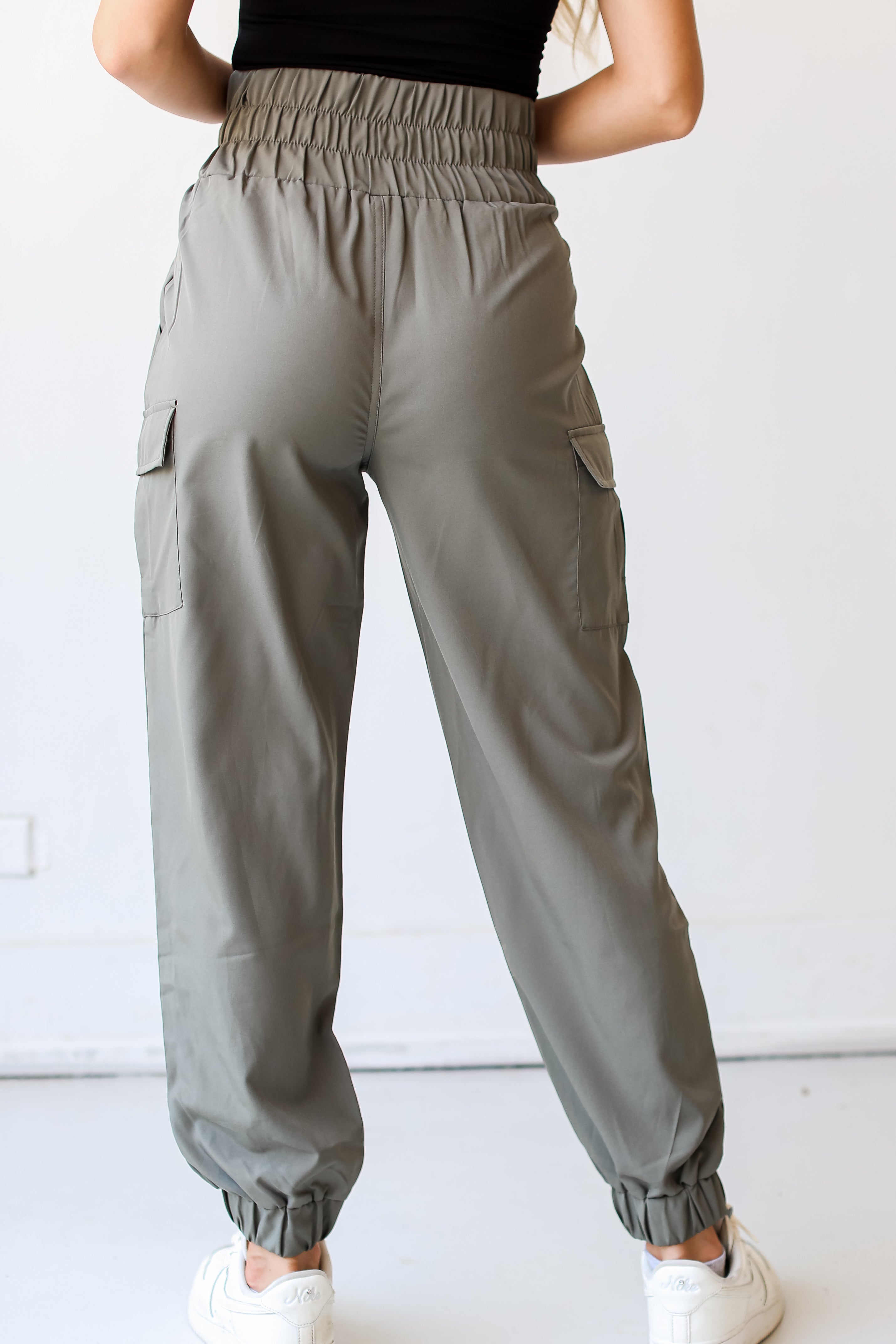 olive Cargo Joggers back view